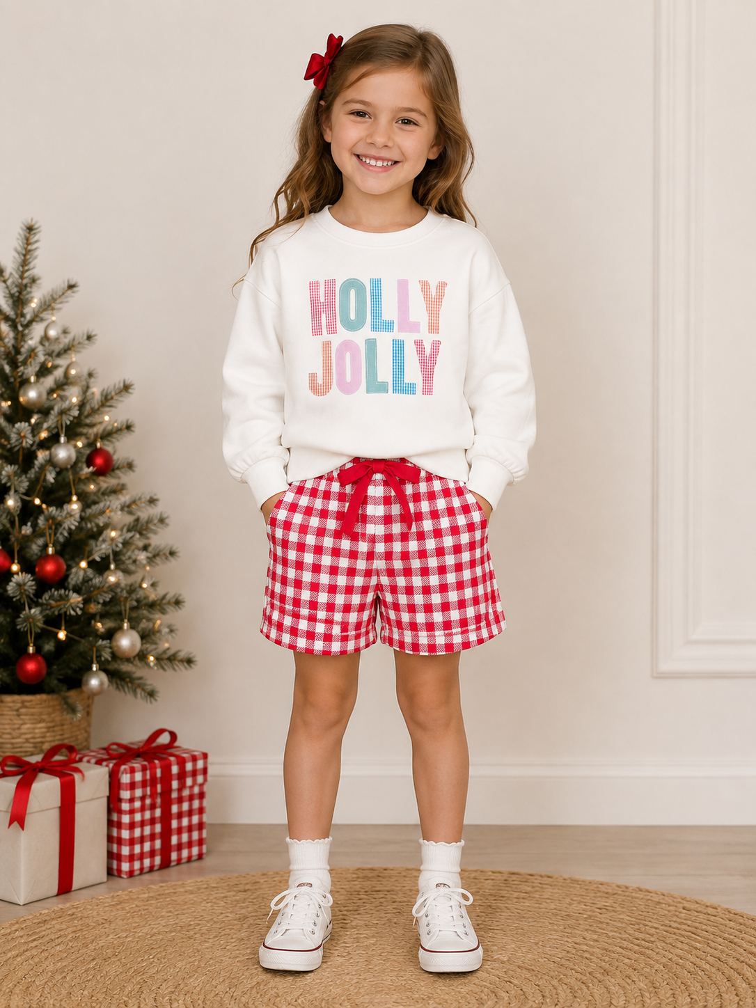 (Weekly Pre-Order)Girls Christmas Print Shorts Set(Ends 9.27)