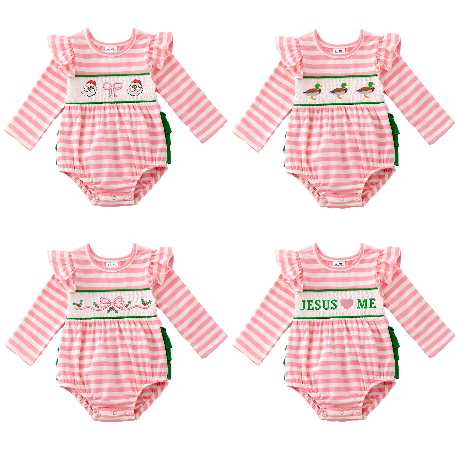 (Pre Order)Baby Girls Christmas Embroidery Smocked Romper