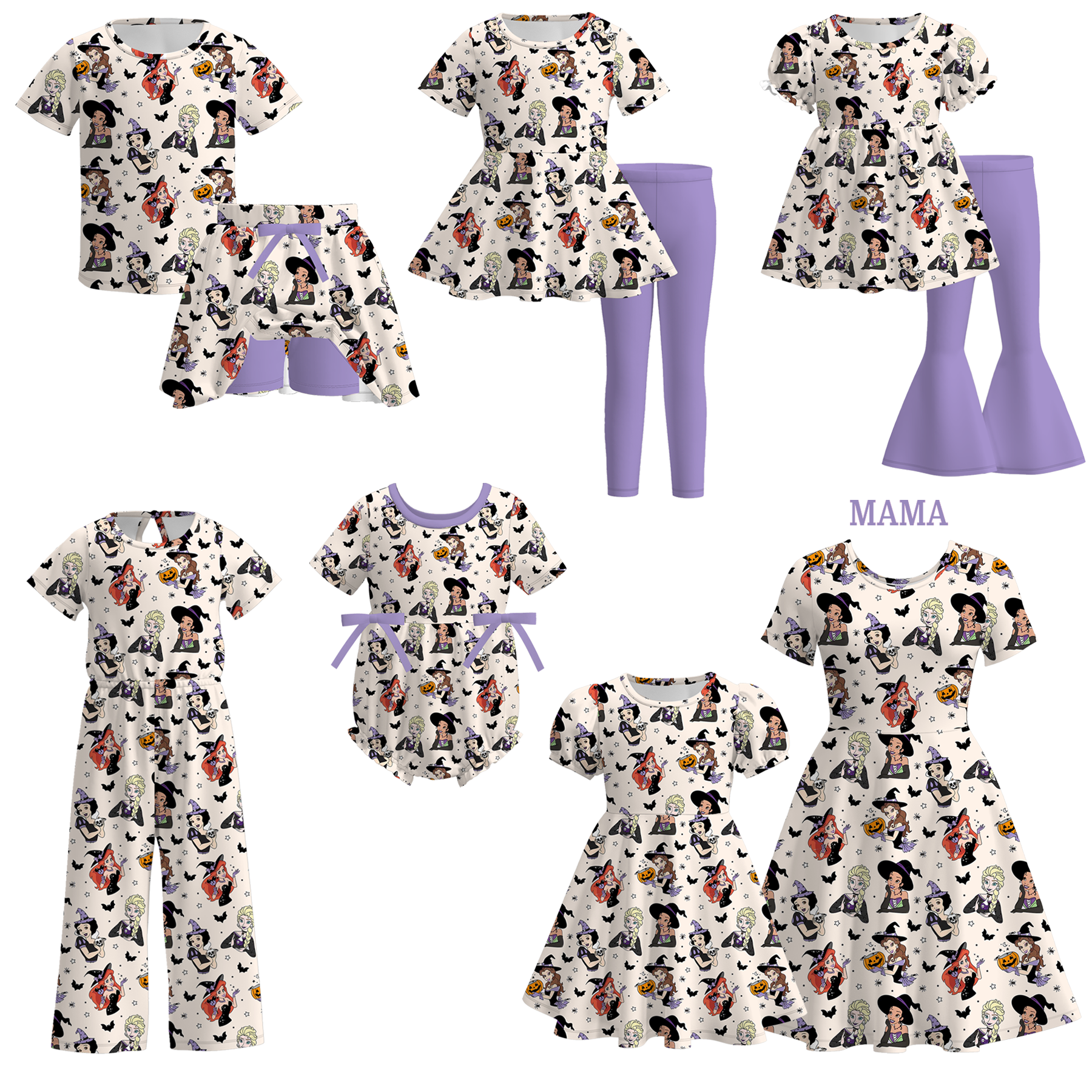 (Pre Order)Family Halloween Princess Print Dress,Set,Jumpsuit&Romper