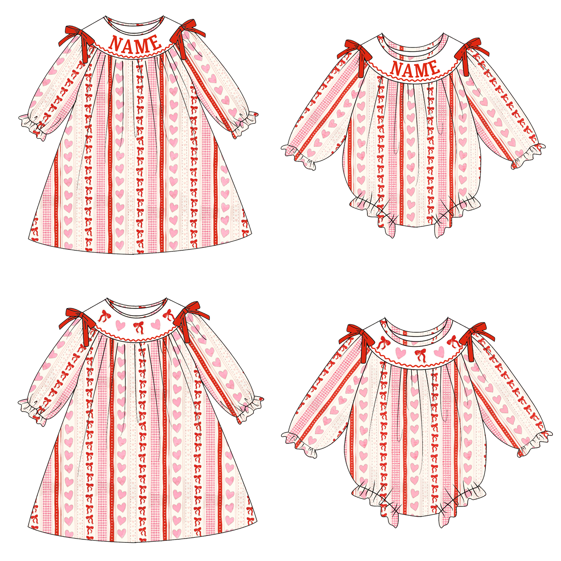 (Pre Order)Sisters Valentine's Day Embroidery Smocked Dress&Romper