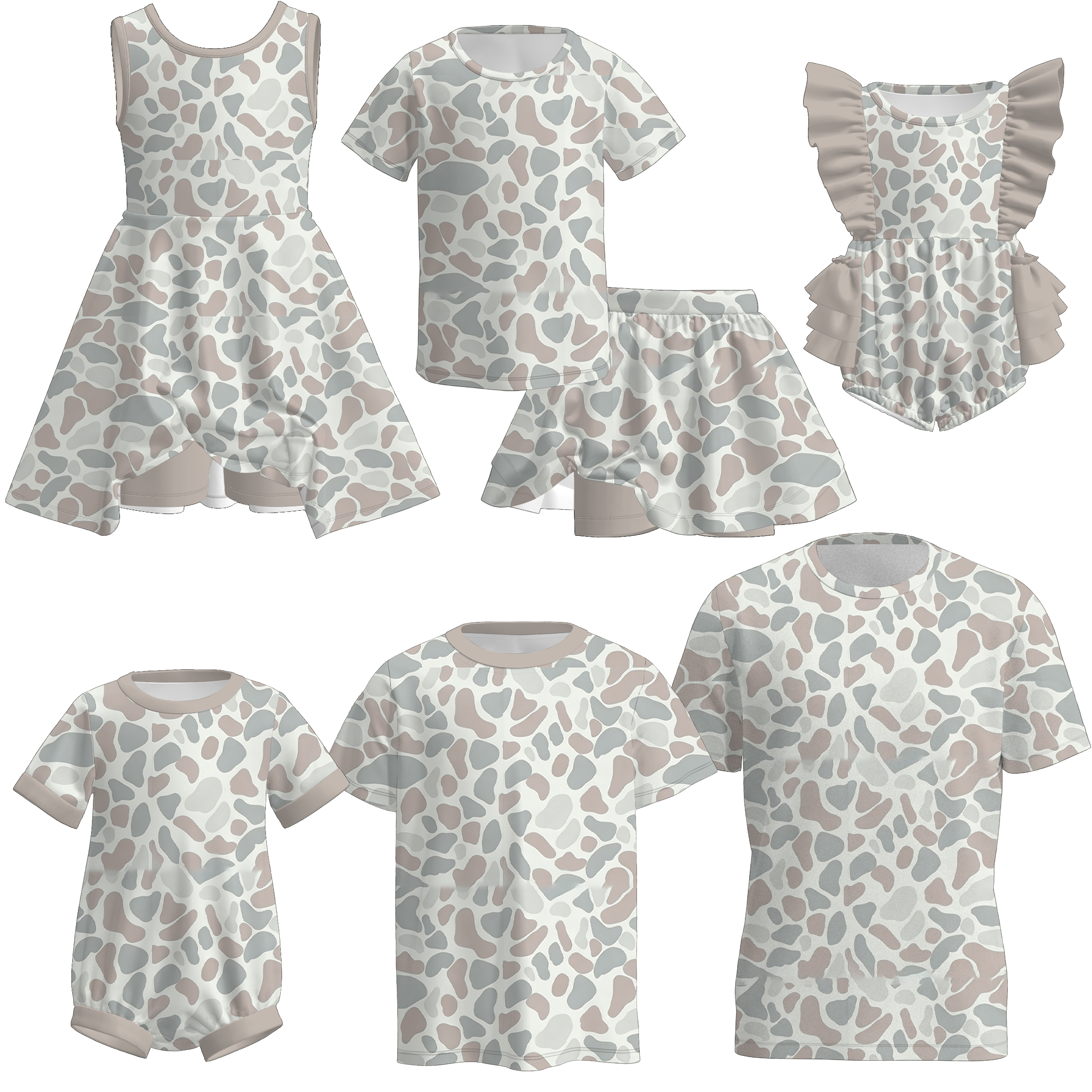 (Pre Order)Family Father's Day Camouflage Print Dress,Set,Top&Romper