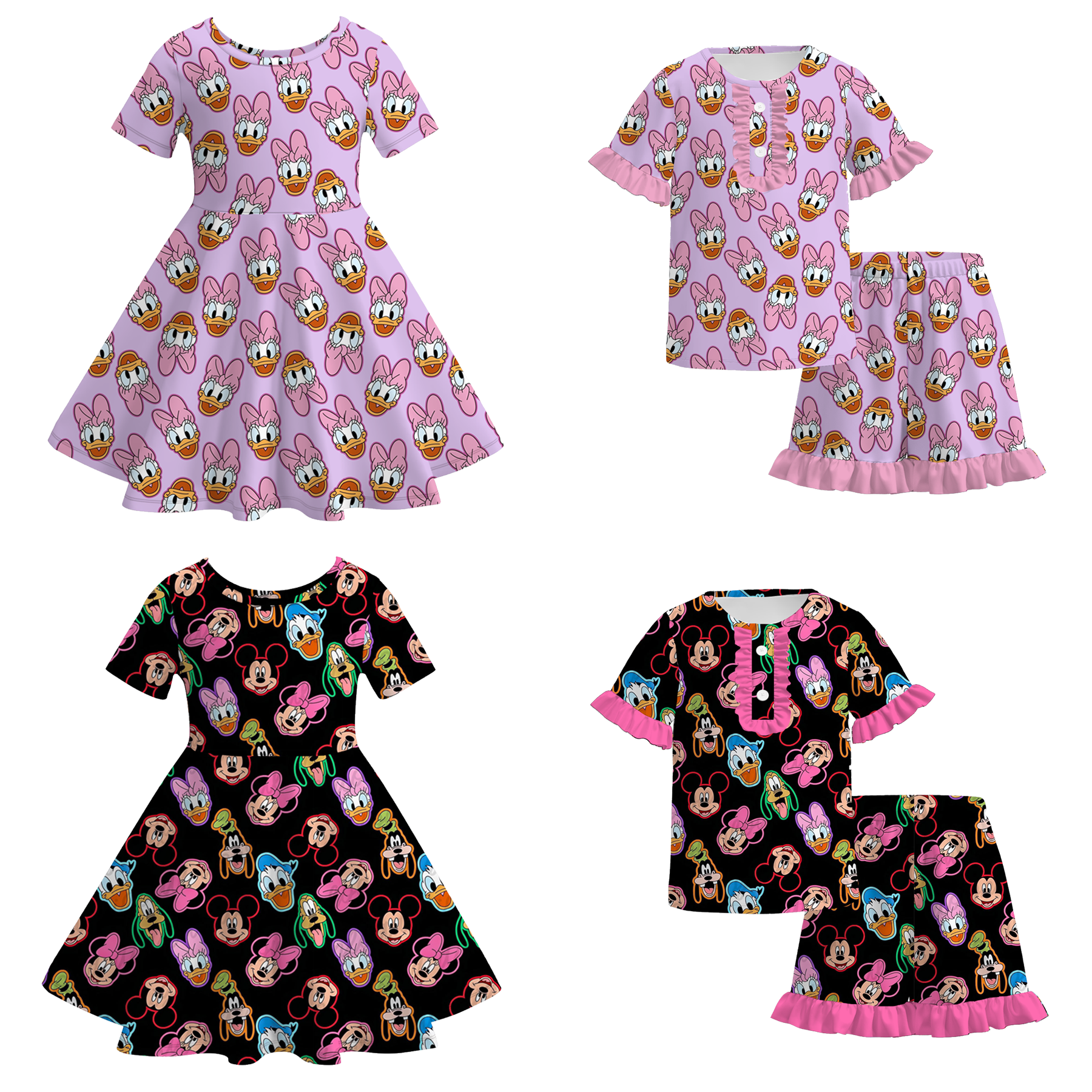 (Pre Order)Girls Summer Cartoon Print Dress&Pajamas