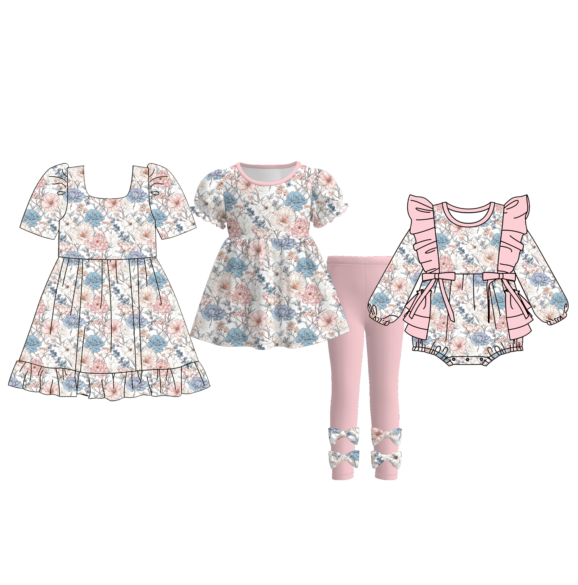 (Pre Order)Sisters Fall Floral Print Dress&Romper