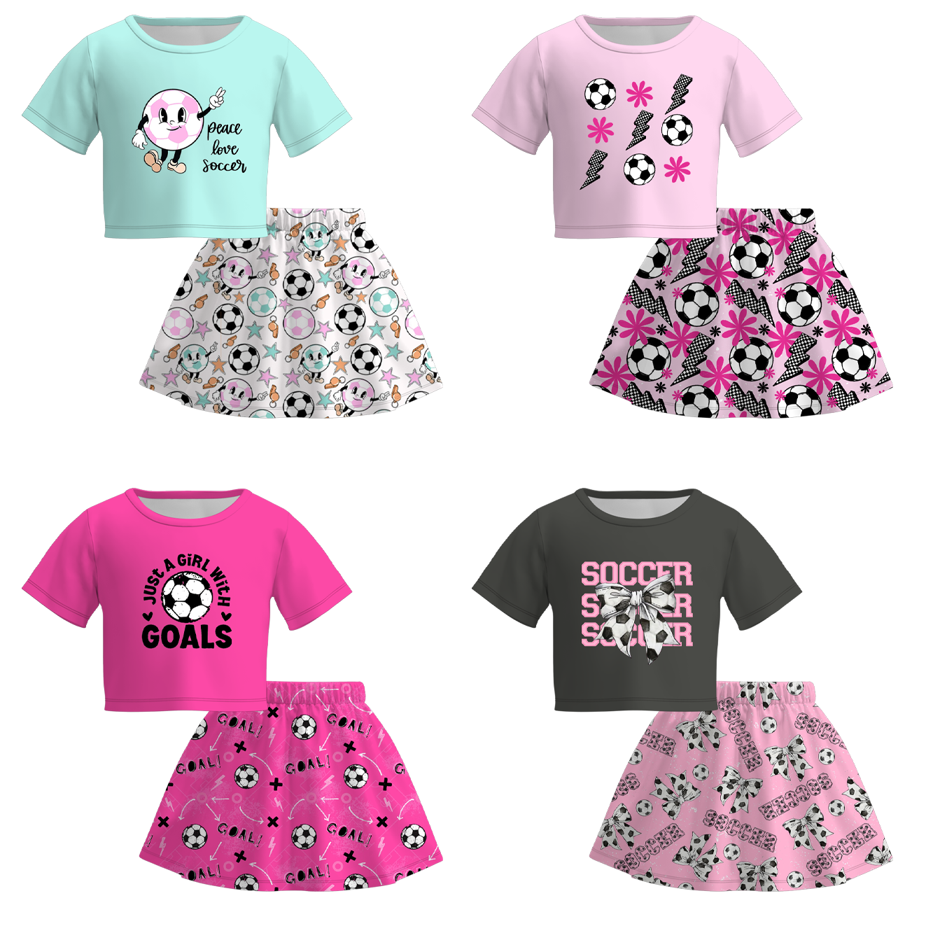 (Pre Order)Girls Spring and Summer Soccer Print Skirt Set