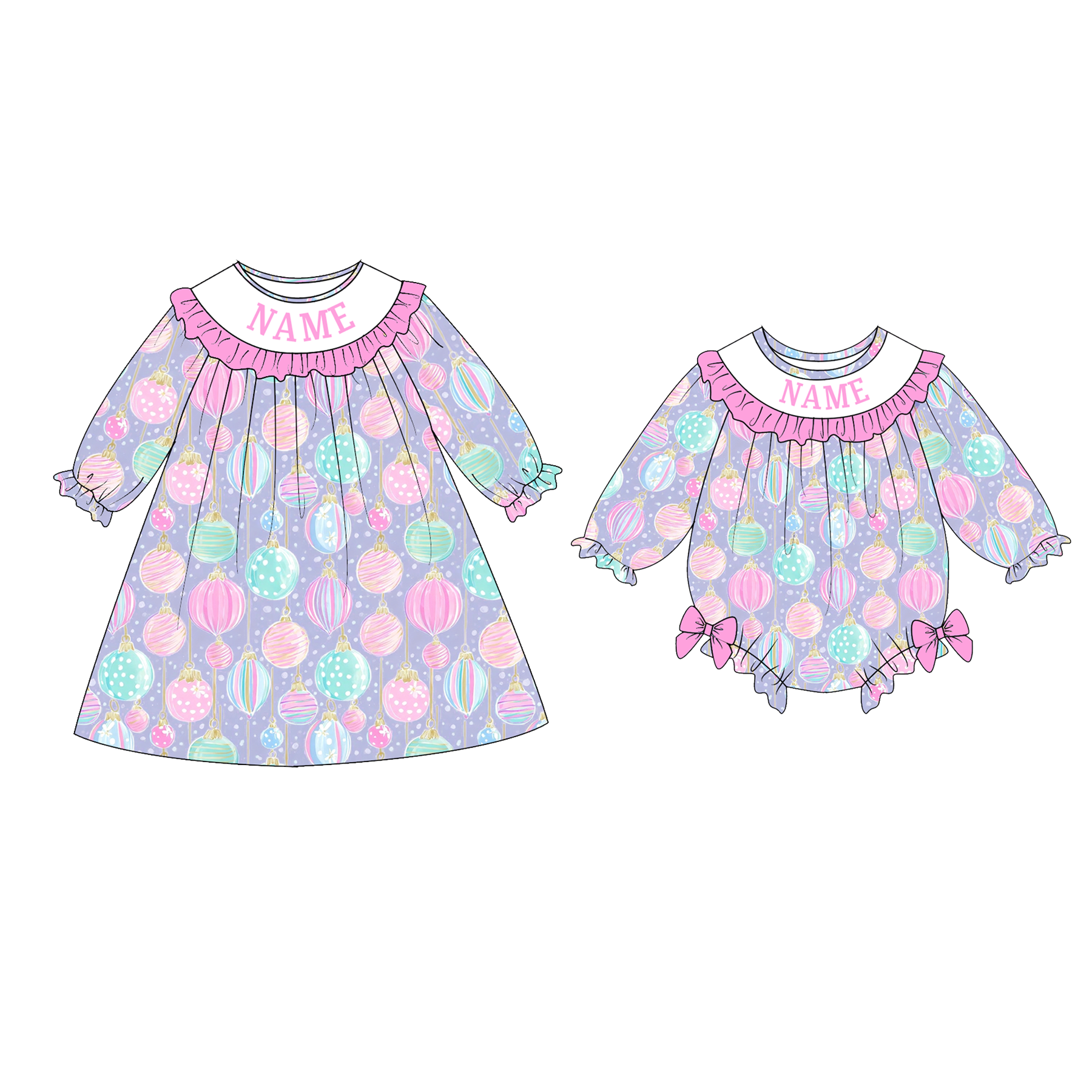 (Pre Order)Sisters Christmas Embroidery Smocked Dress&Romper