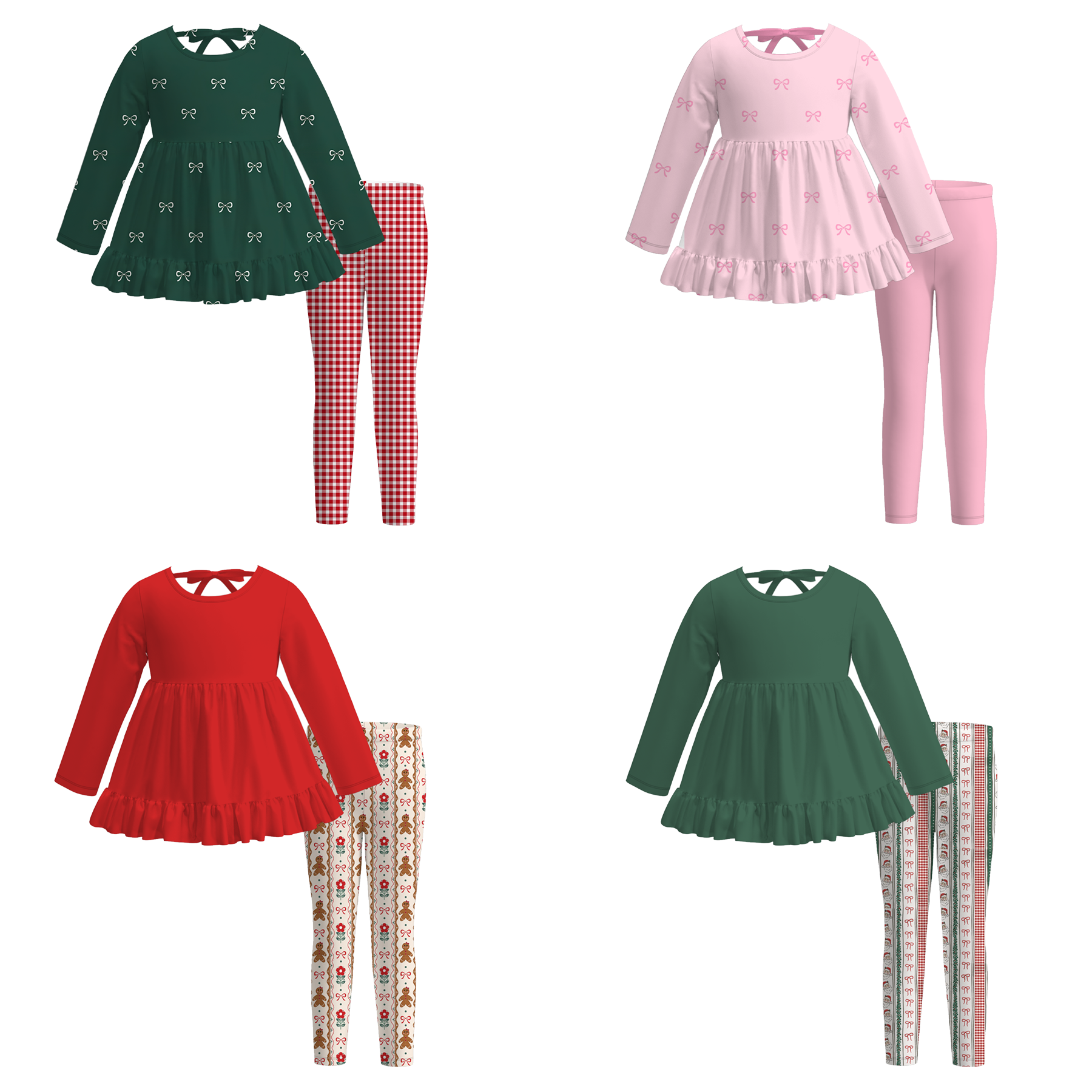 (Pre Order)Girls Christmas Gingerbread Print Outfit Set