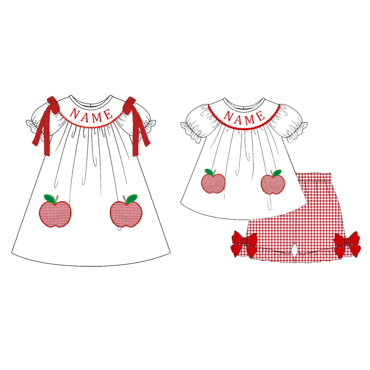 (Pre Order)Sisters Summer Back To School Embroidery Smocked Dress&Set-Customized name