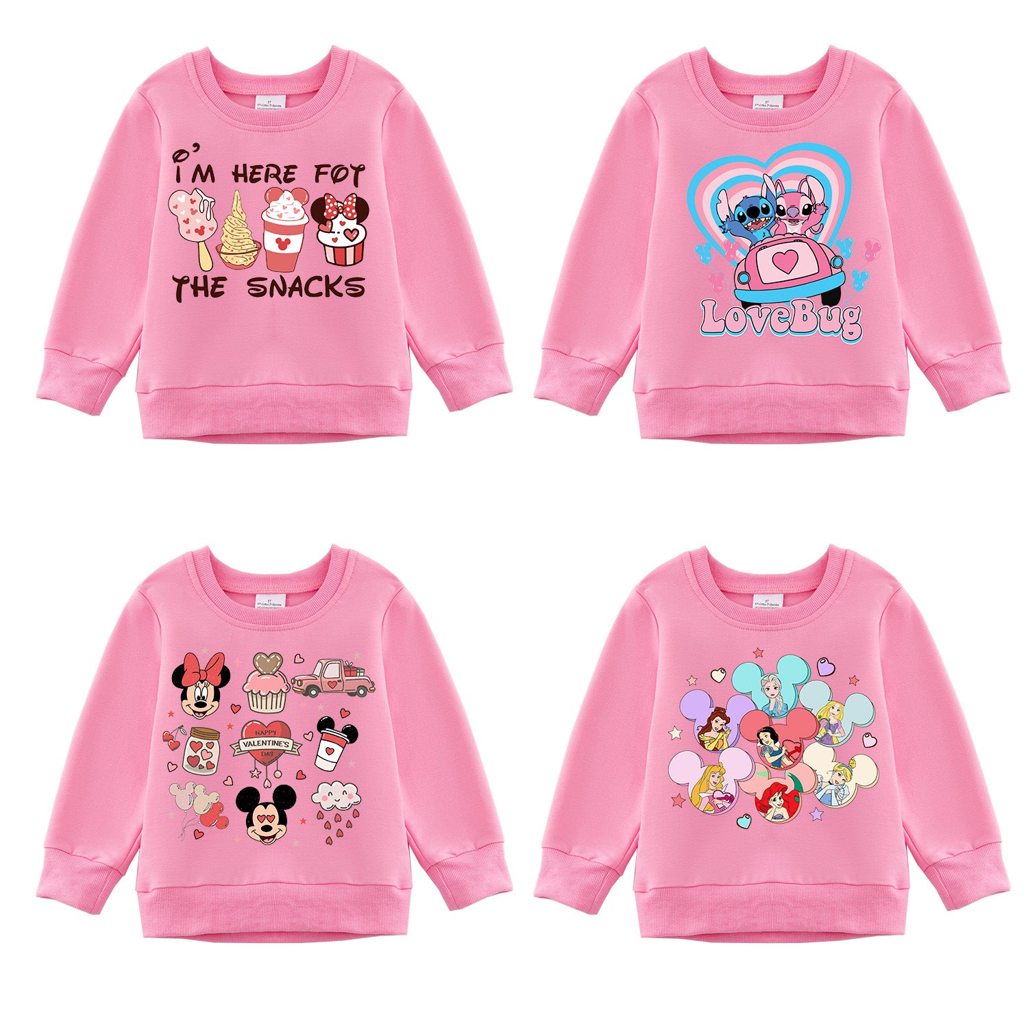 (Pre Order)Girls Valentine's Day Cartoon Print Pink Sweatshirt