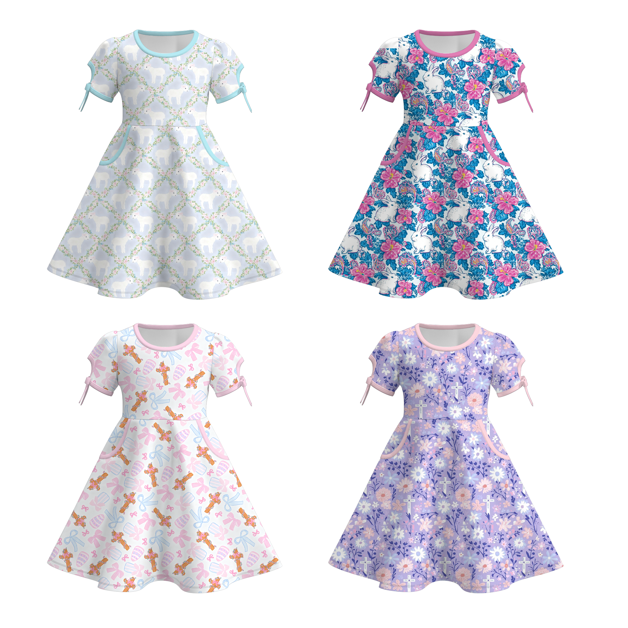(Pre Order)Girls Easter Print Dress with Pockets