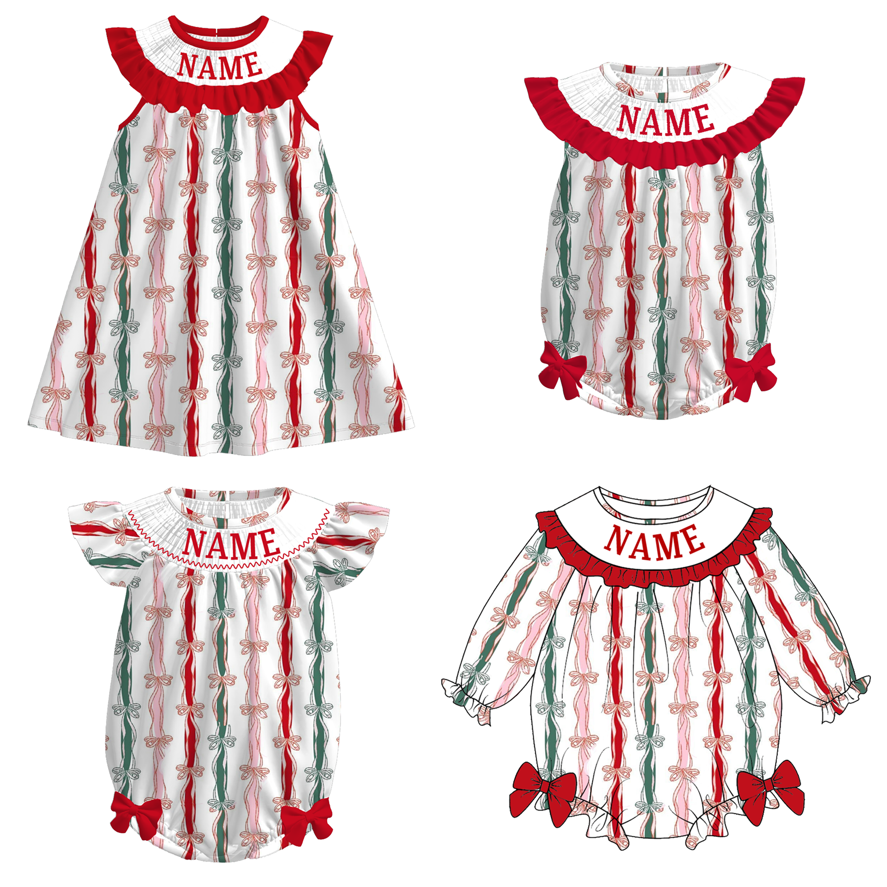 (Pre Order)Family Christmas Embroidery Smocked Dress&Romper