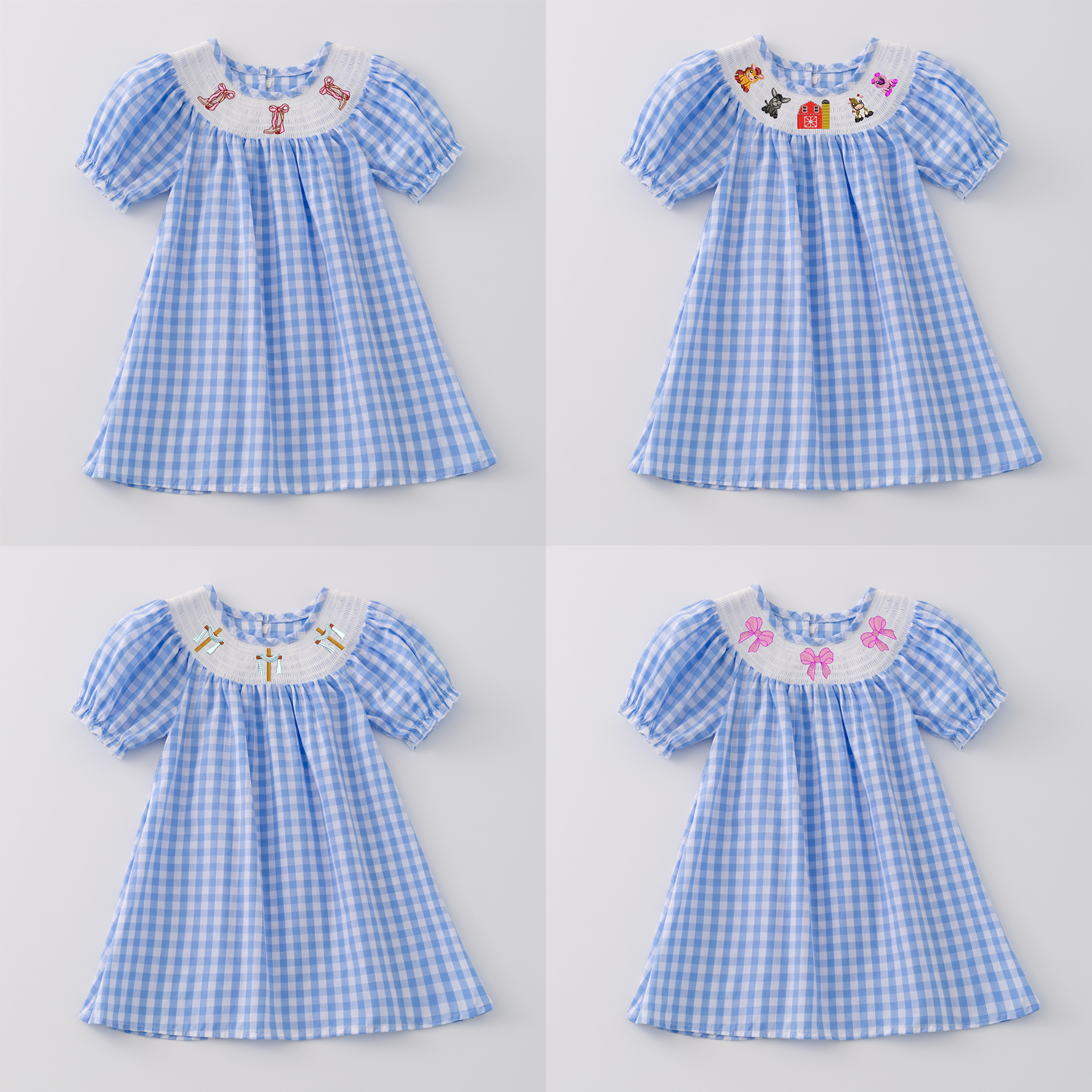(Pre Order)Girls Farm Embroidery Smocked Dress