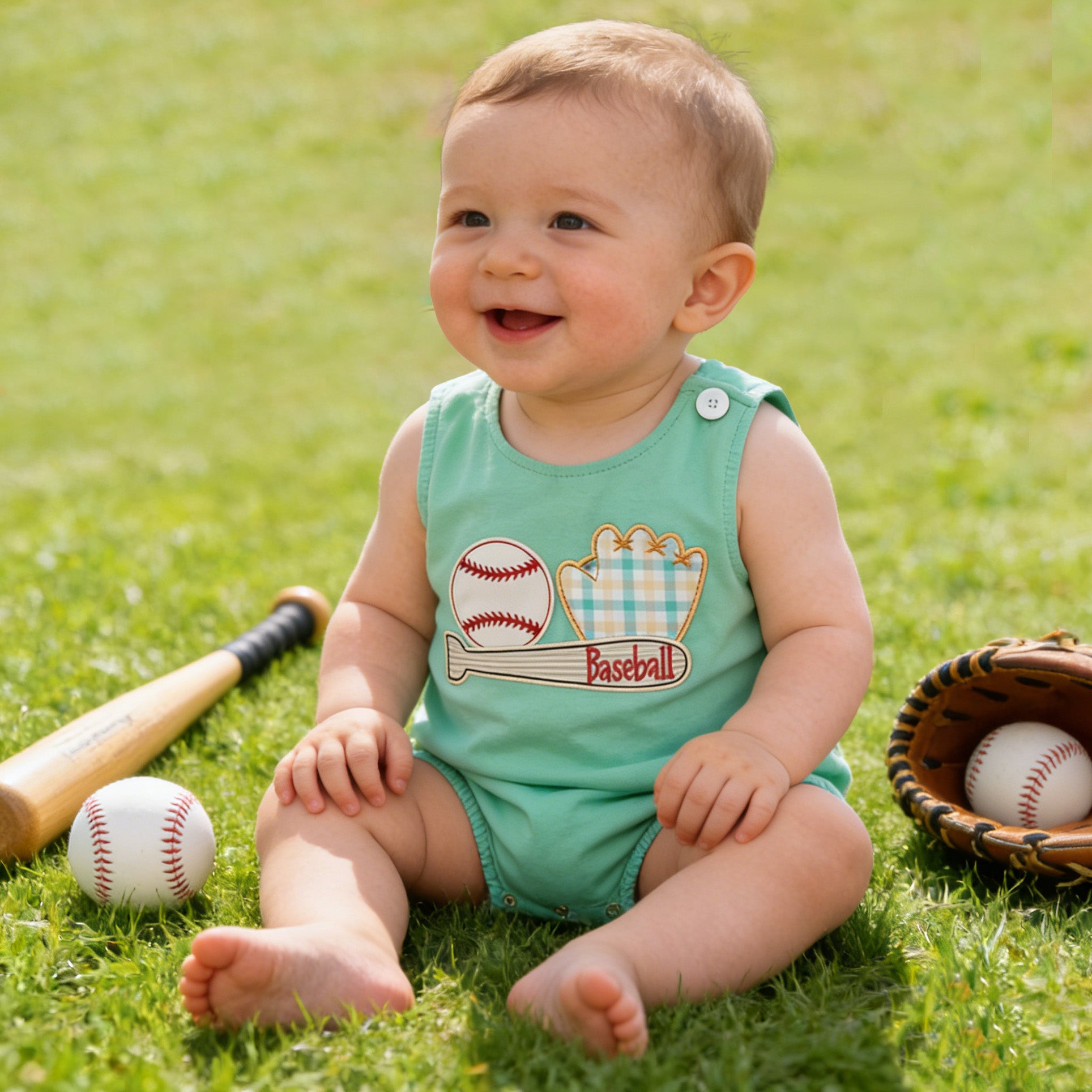 (In Stock)Siblings Spring&Summer Baseball Applique Shorts Set&Romper
