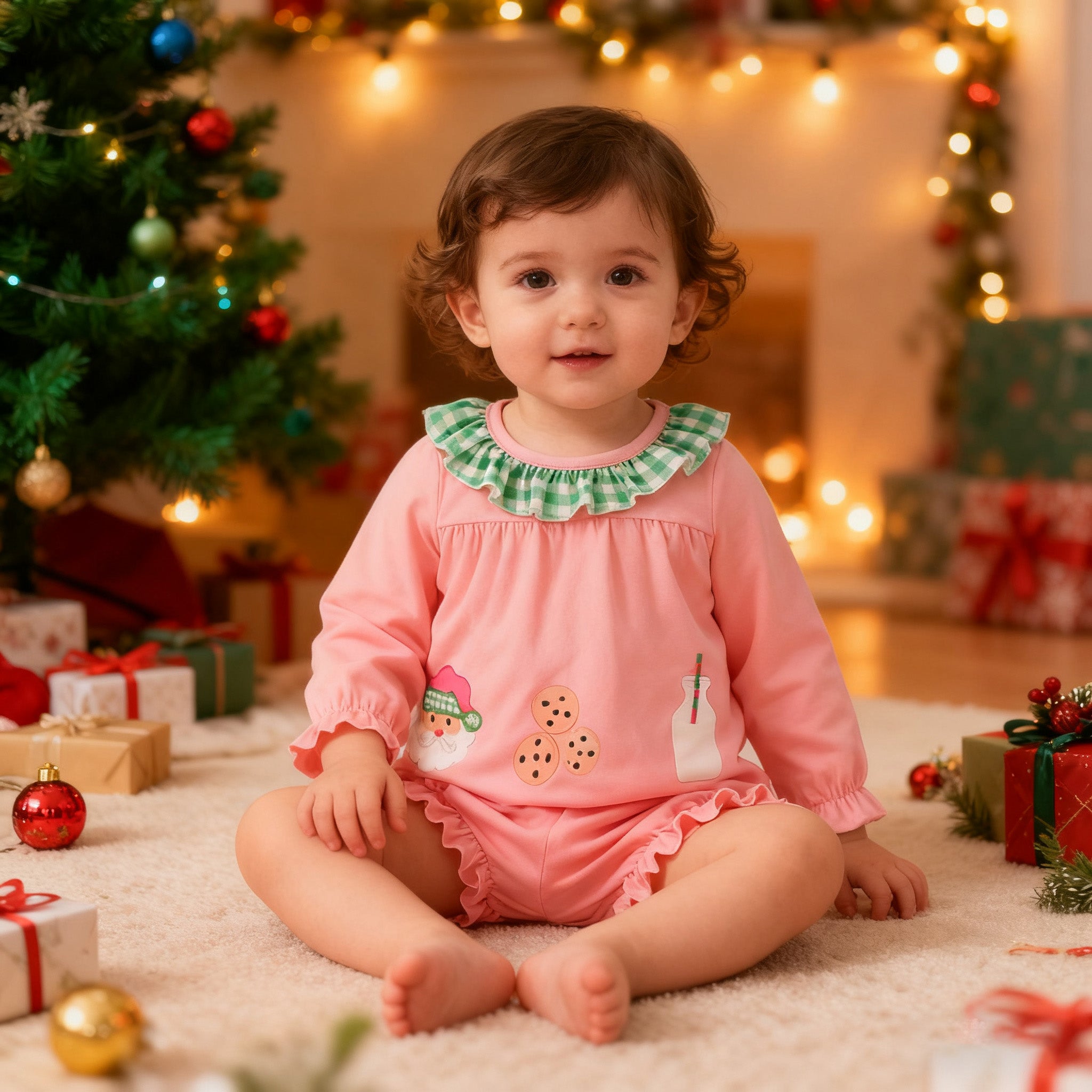 (In Stock)Baby Girls Christmas Applique Bloomer Set