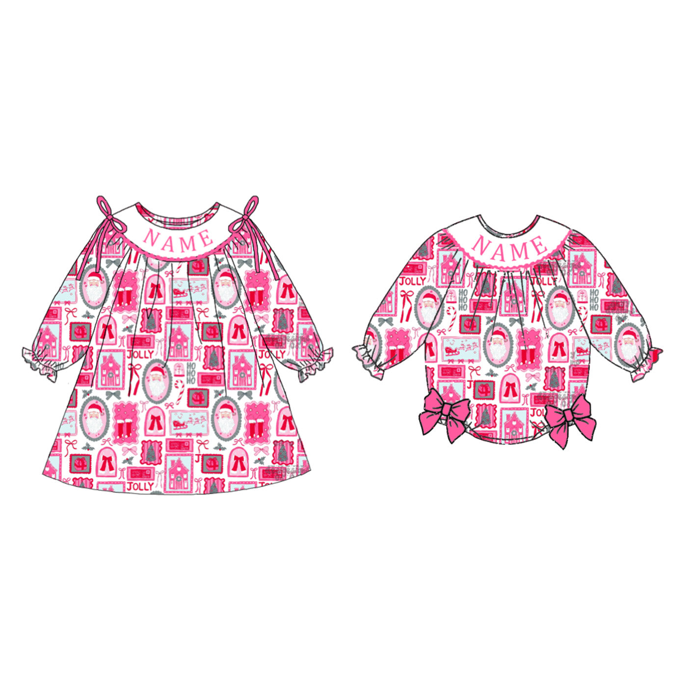(Pre Order)Sisters Christmas Embroidery Smocked Dress&Romper