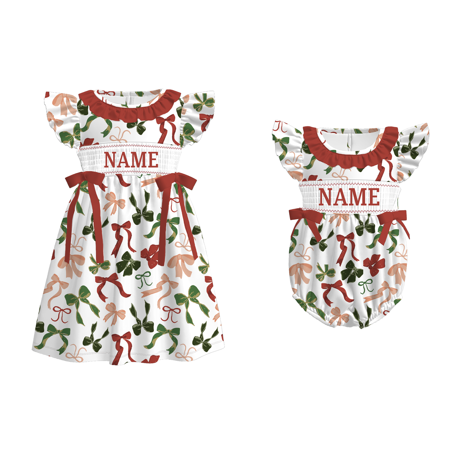 (Pre Order)Sisters Christmas Embroidery Smocked Dress&Romper
