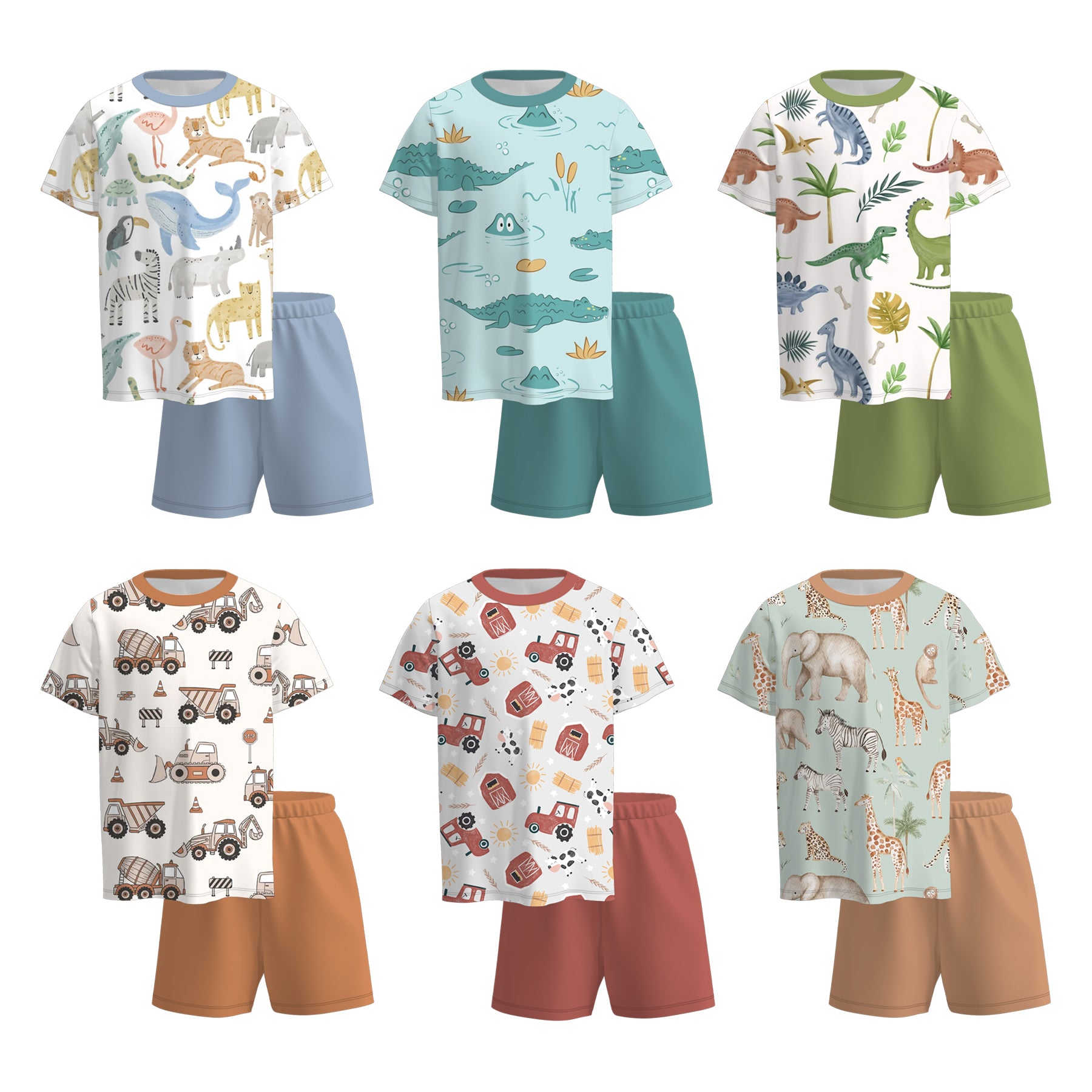 (Pre Order)Boys Spring and Summer Animal&Truck Print Shorts Set