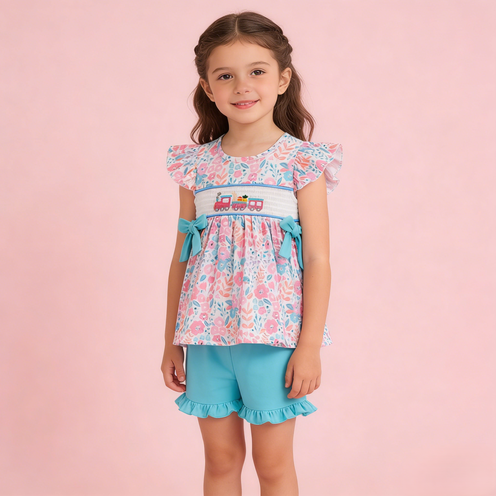 (In Stock)Girls Easter Embroidery Smocked Outfit Set