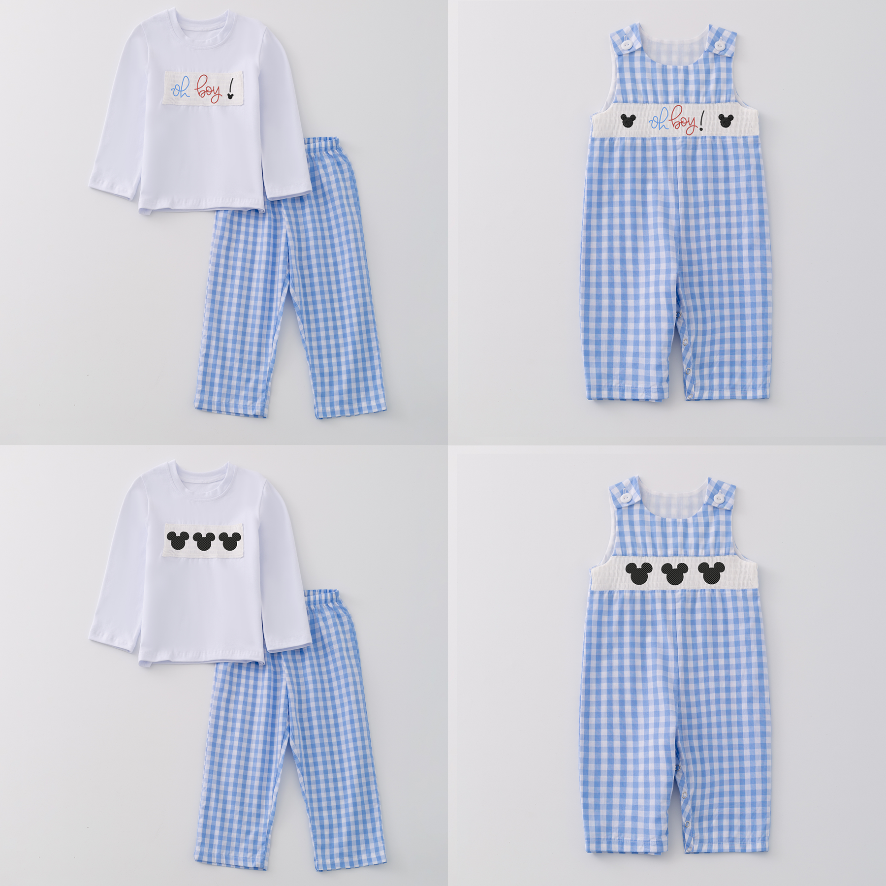 (Pre Order)Boys Cartoon Embroidery Smocked Romper and Outfit Set