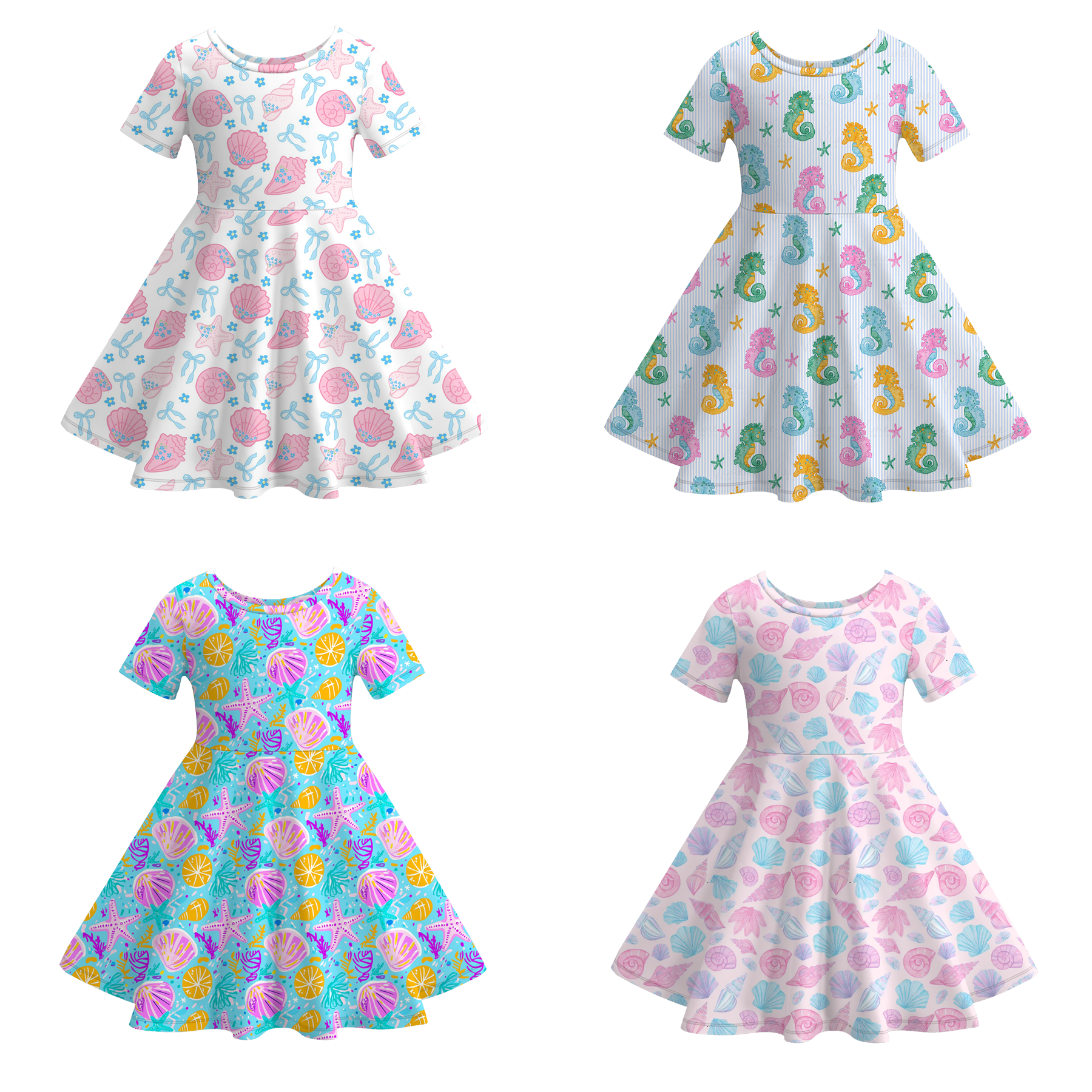 (Pre Order)Girls Spring&Summer Seashell Print Dress