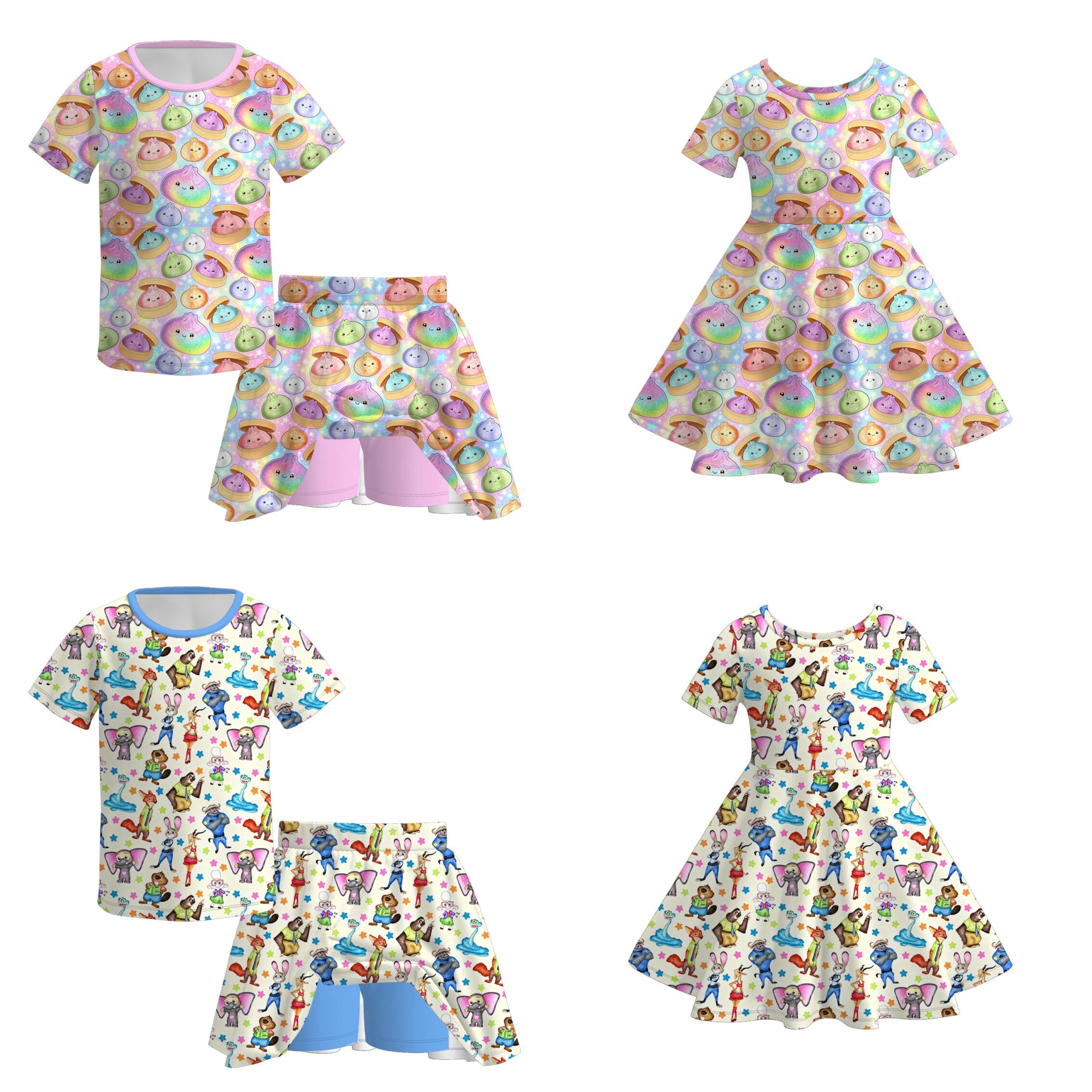 (Pre Order+Prepack Zone)Girls Summer Dumpling Print Dress&Skort Set