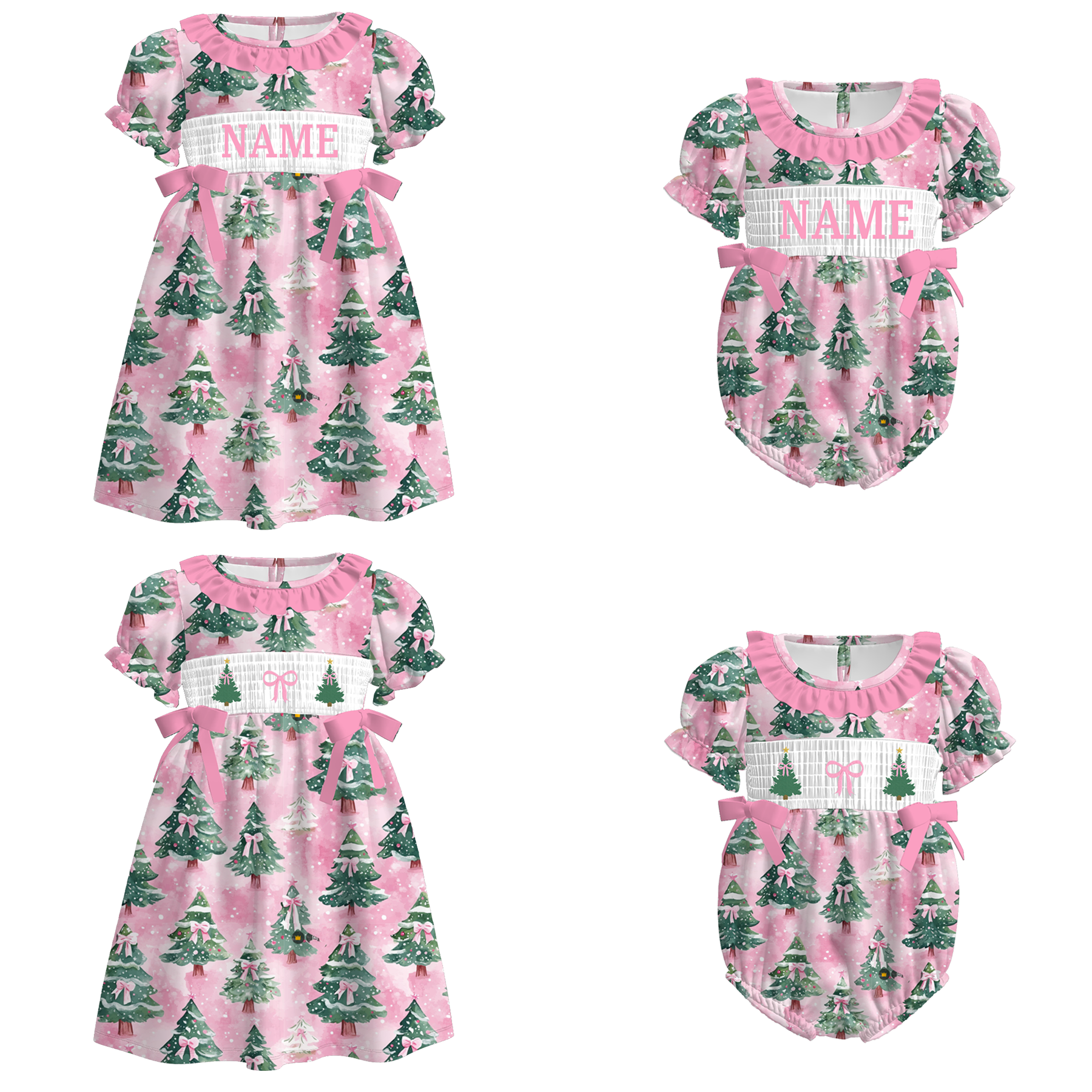 (Pre Order)Sisters Christmas Embroidery Smocked Dress&Romper