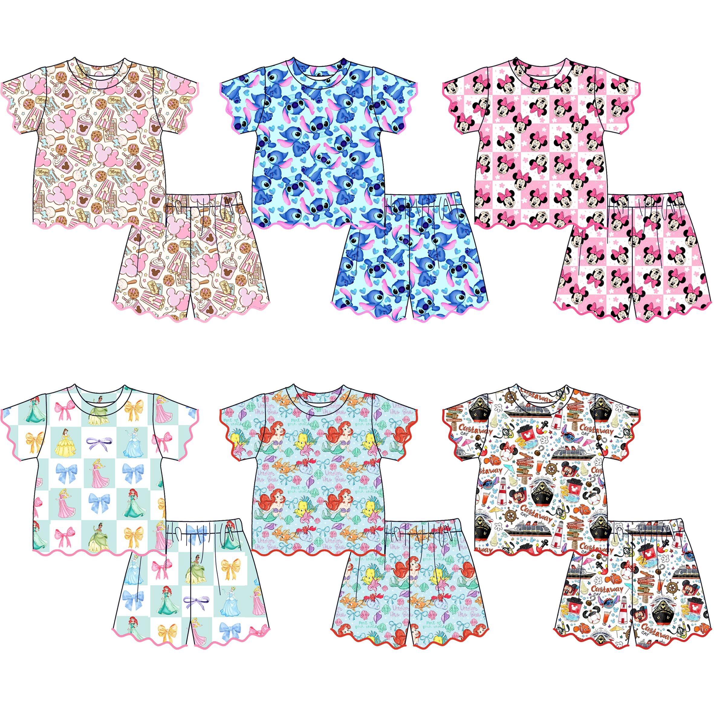 (Pre Order)Girls Spring & Summer Cartoon Scallop Shorts Set