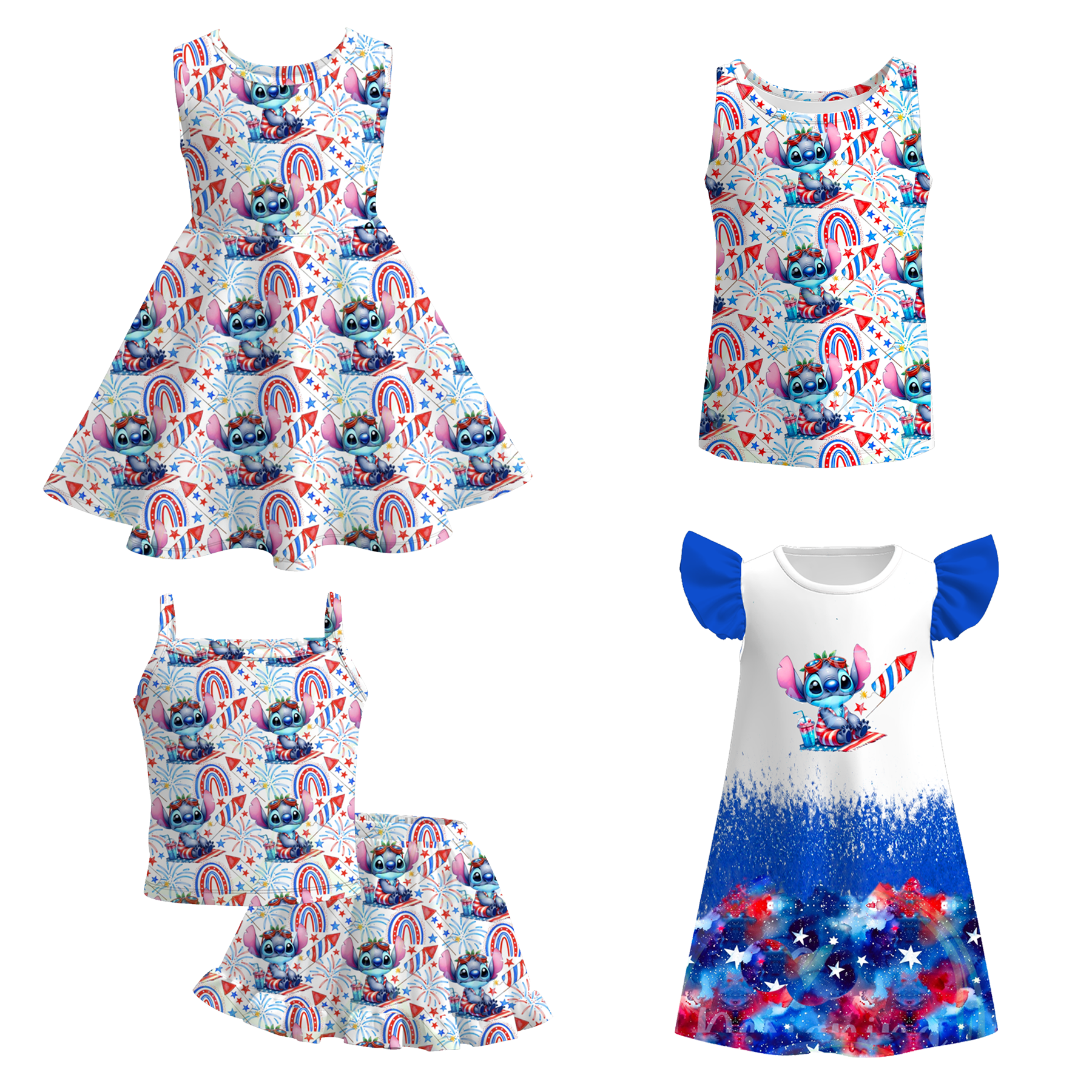 (Pre Order)Siblings Spring and Summer Cartoon Print Dress,Top and Set
