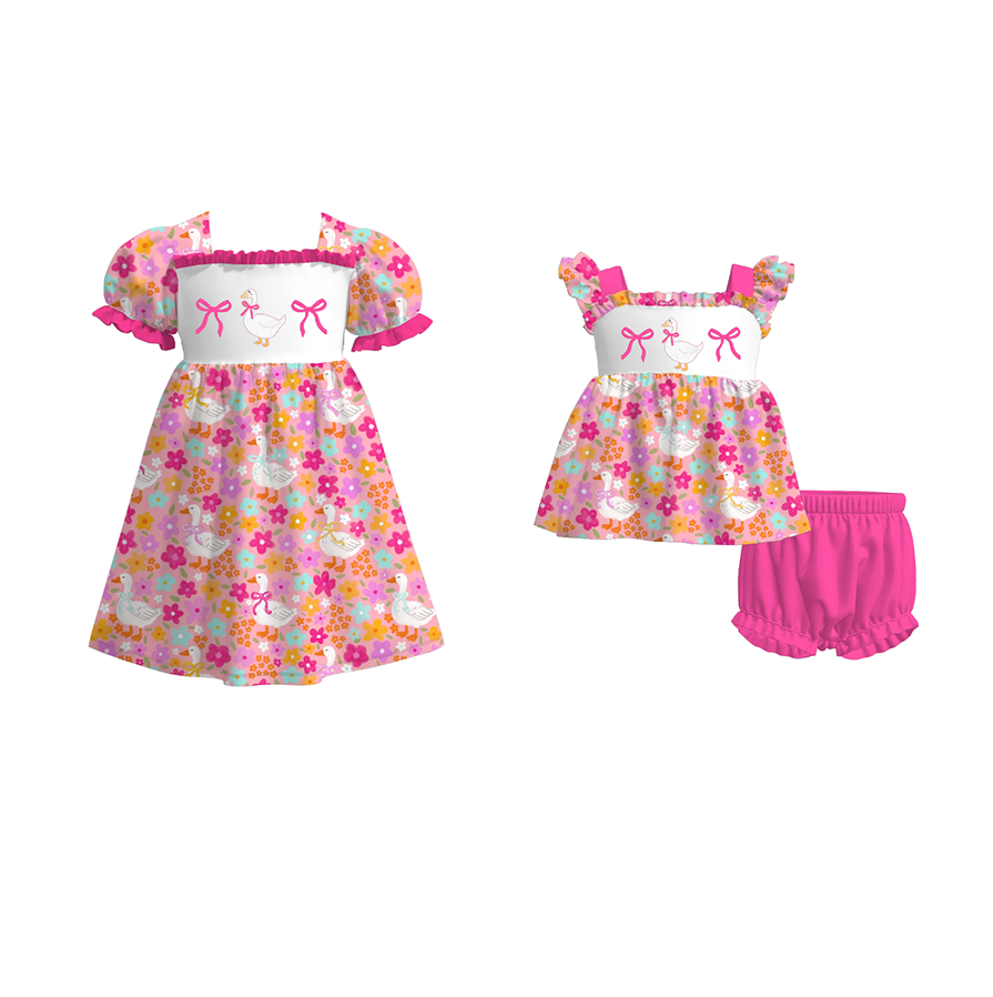 (Pre Order)Sisters Spring and Summer Goose Embroidery Smocked Dress&Romper