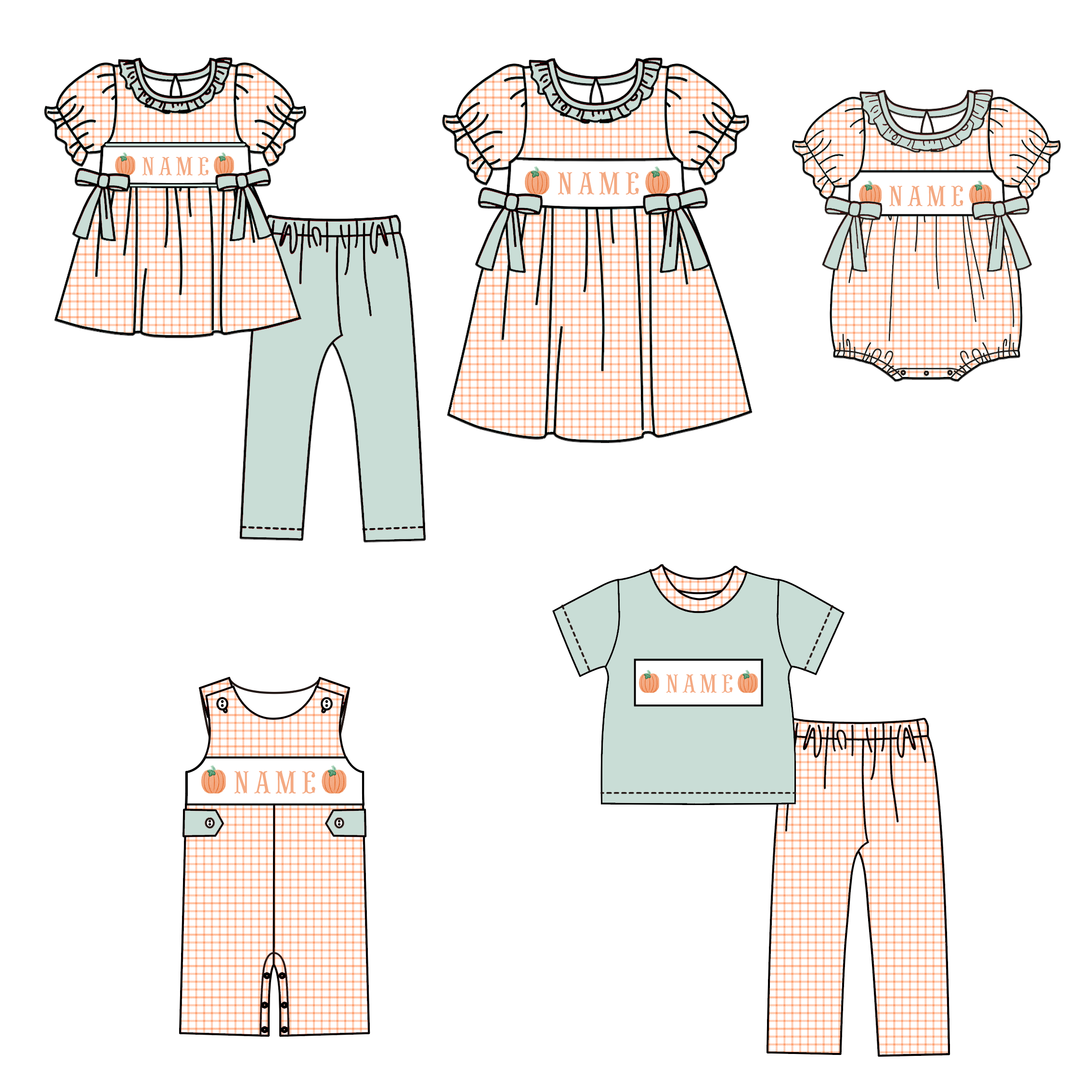 (Pre Order)Siblings Pumpkin Embroidery Smocked Dress,Set&Romper