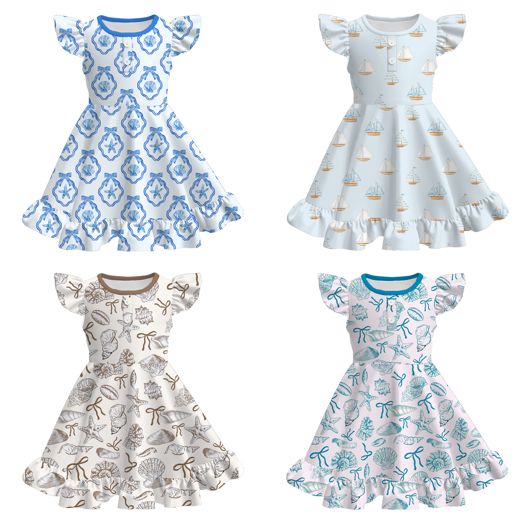 (Pre Order)Girls Spring and Summer Sea Shell Print Dress