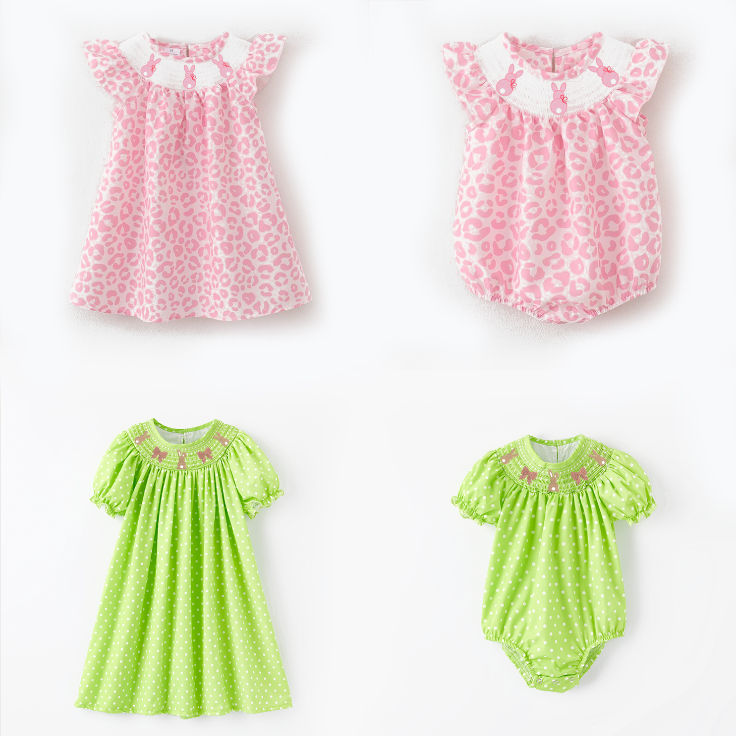 (Pre Order)Sisters Easter Bunny Embroidery Smocked Dress and Romper