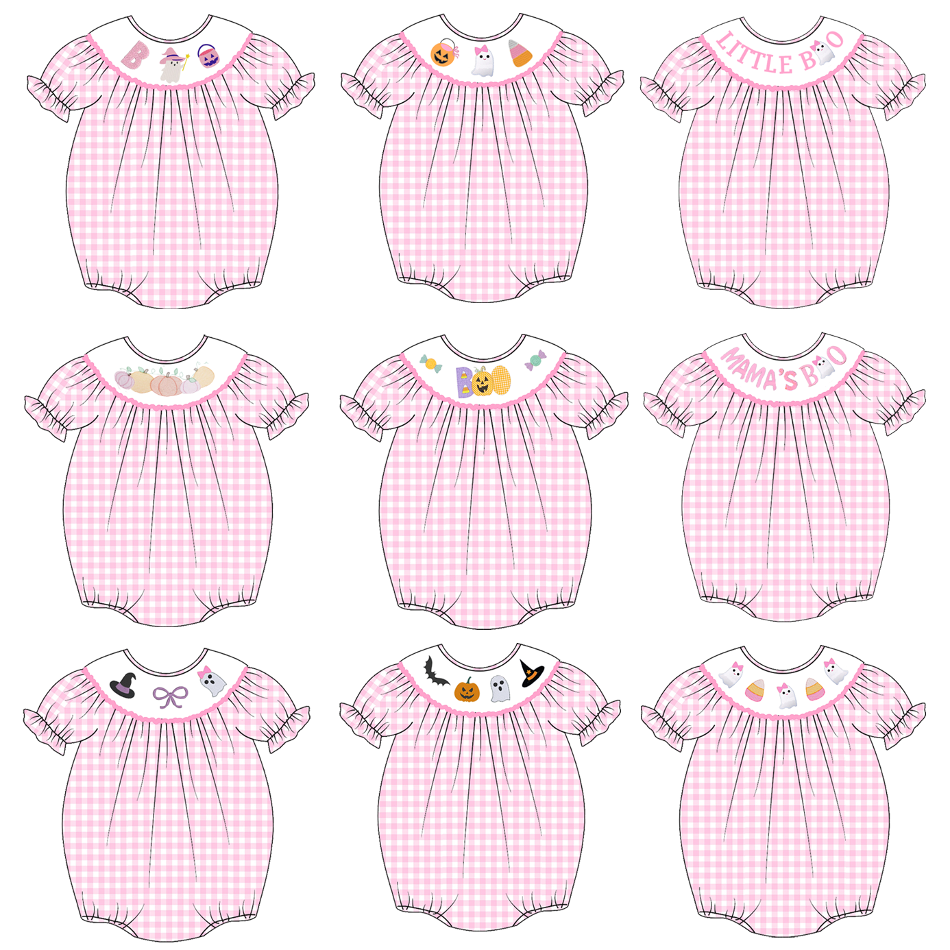 (Pre Order)Baby Girls Halloween Embroidery Bubbles Smocked Romper