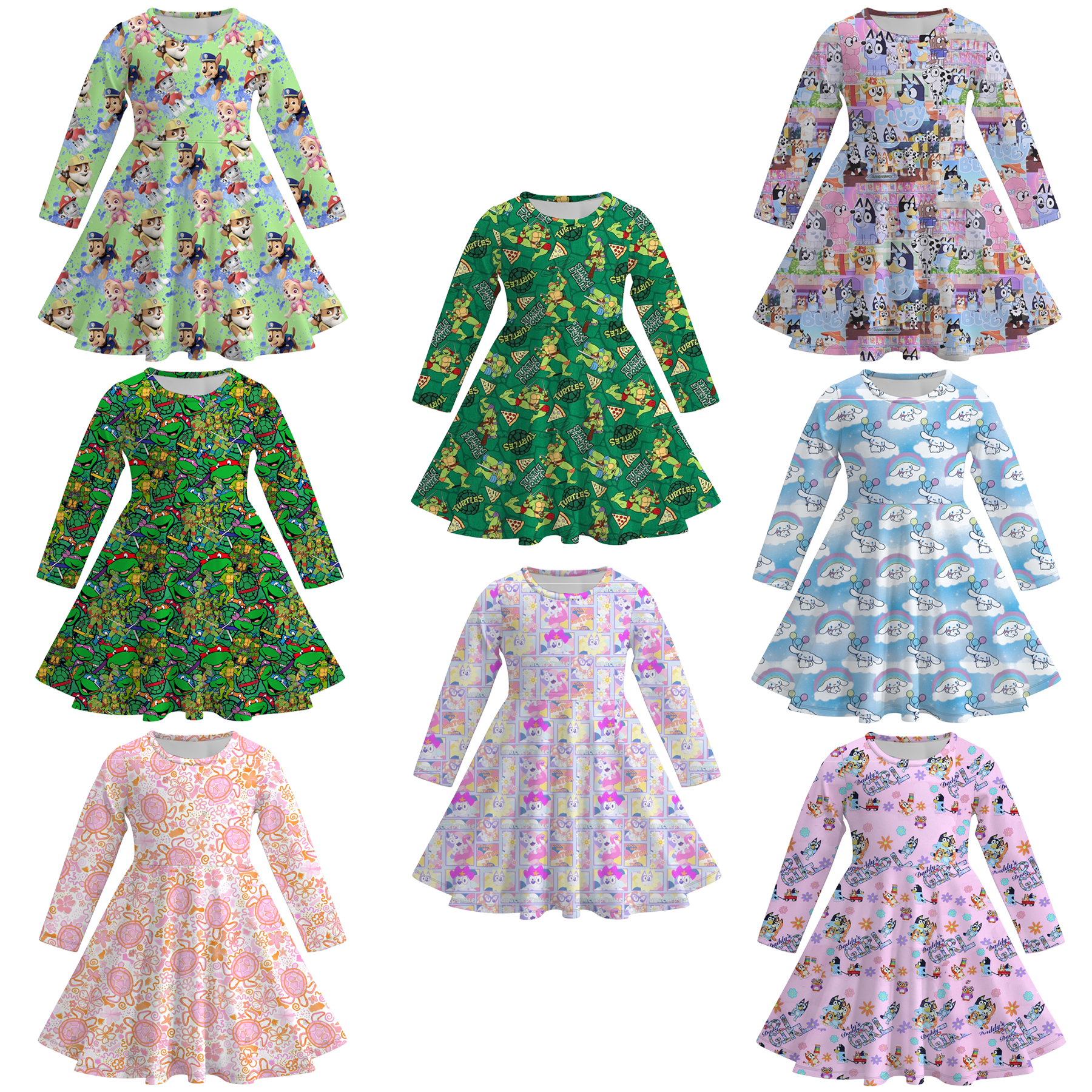 (Pre Order)Girls Fall Cartoon Print Dress