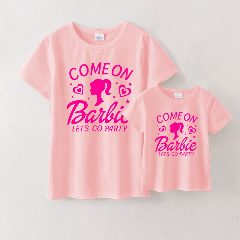 (Pre Order)Mommy & me Cartoon Printed Short Sleeve Pink T-shirt
