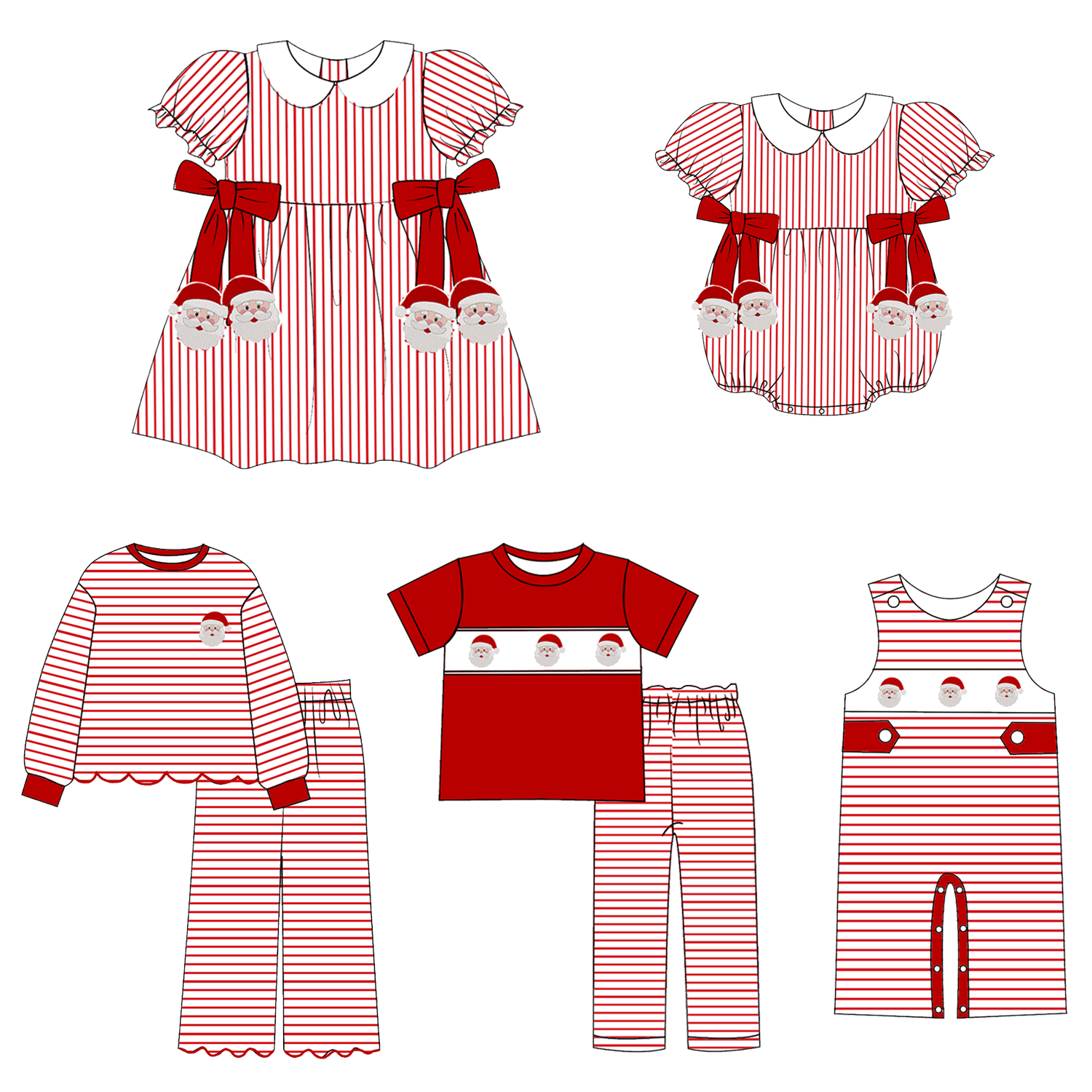 (Weekly Pre-Order)Siblings Christmas Santa Claus Embroidery Dress,Scallop Set&Romper(Ends 9.6)