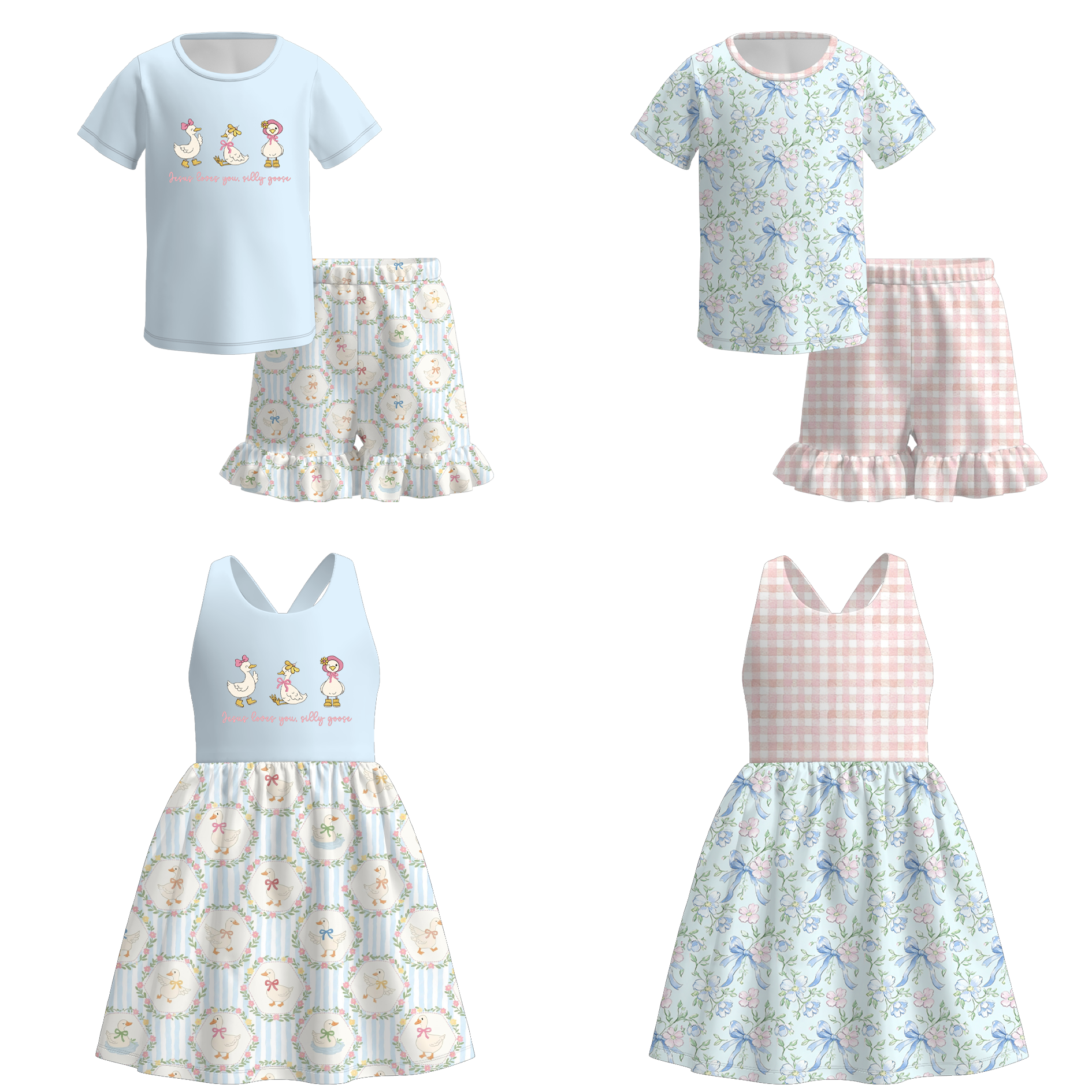 (Pre Order+Prepack Zone)Girls Goose&Floral Print Dress,Set(Mix Size)