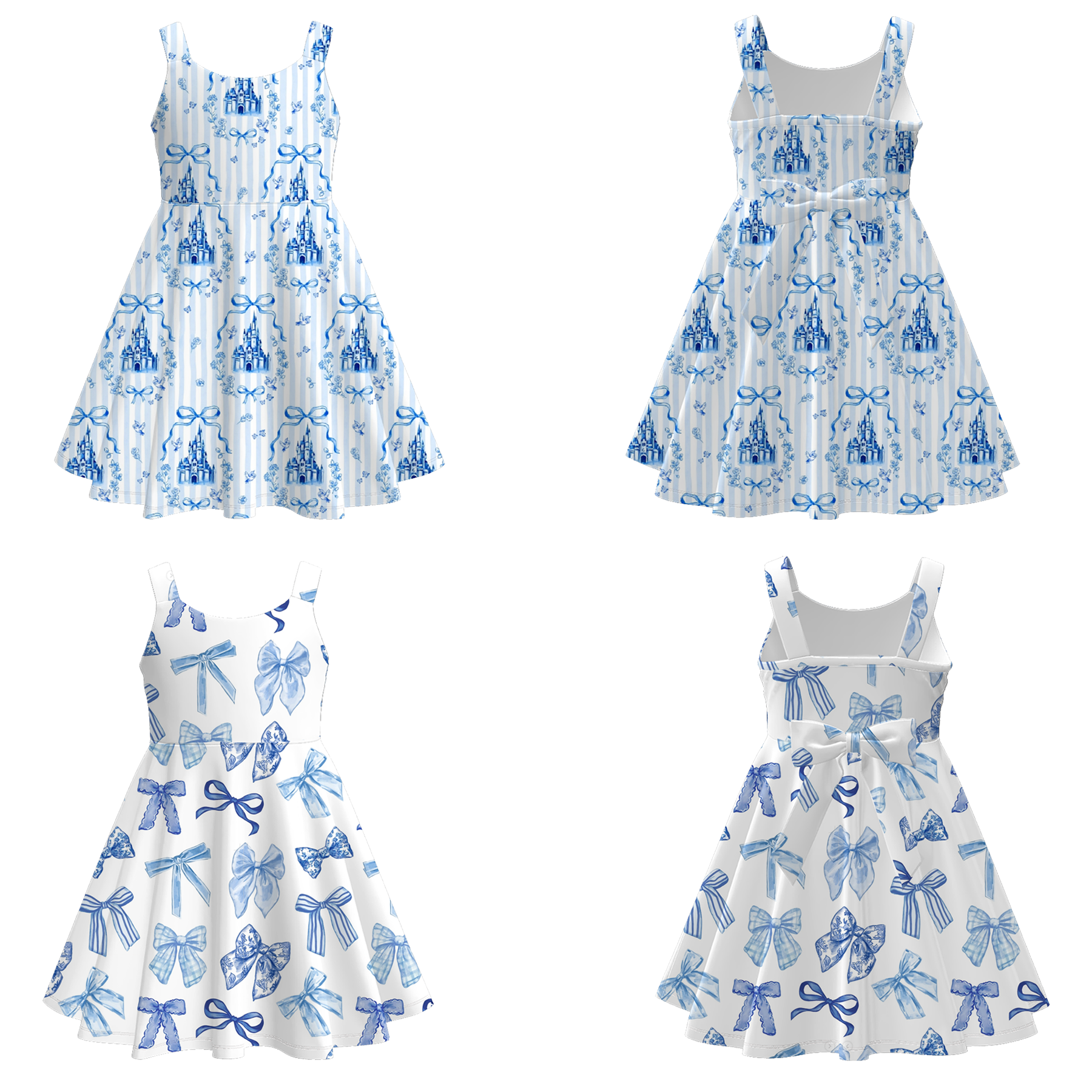 (Pre Order)Girls Spring and Summer Bow Print Dress