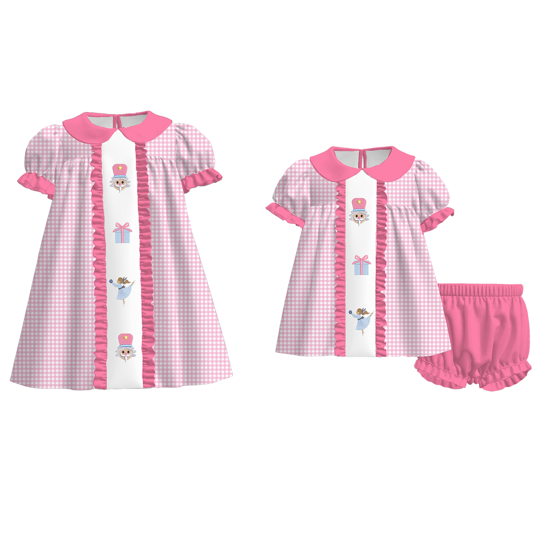(Pre Order)Sisters Christmas Nutcracker Embroidery Dress&Romper