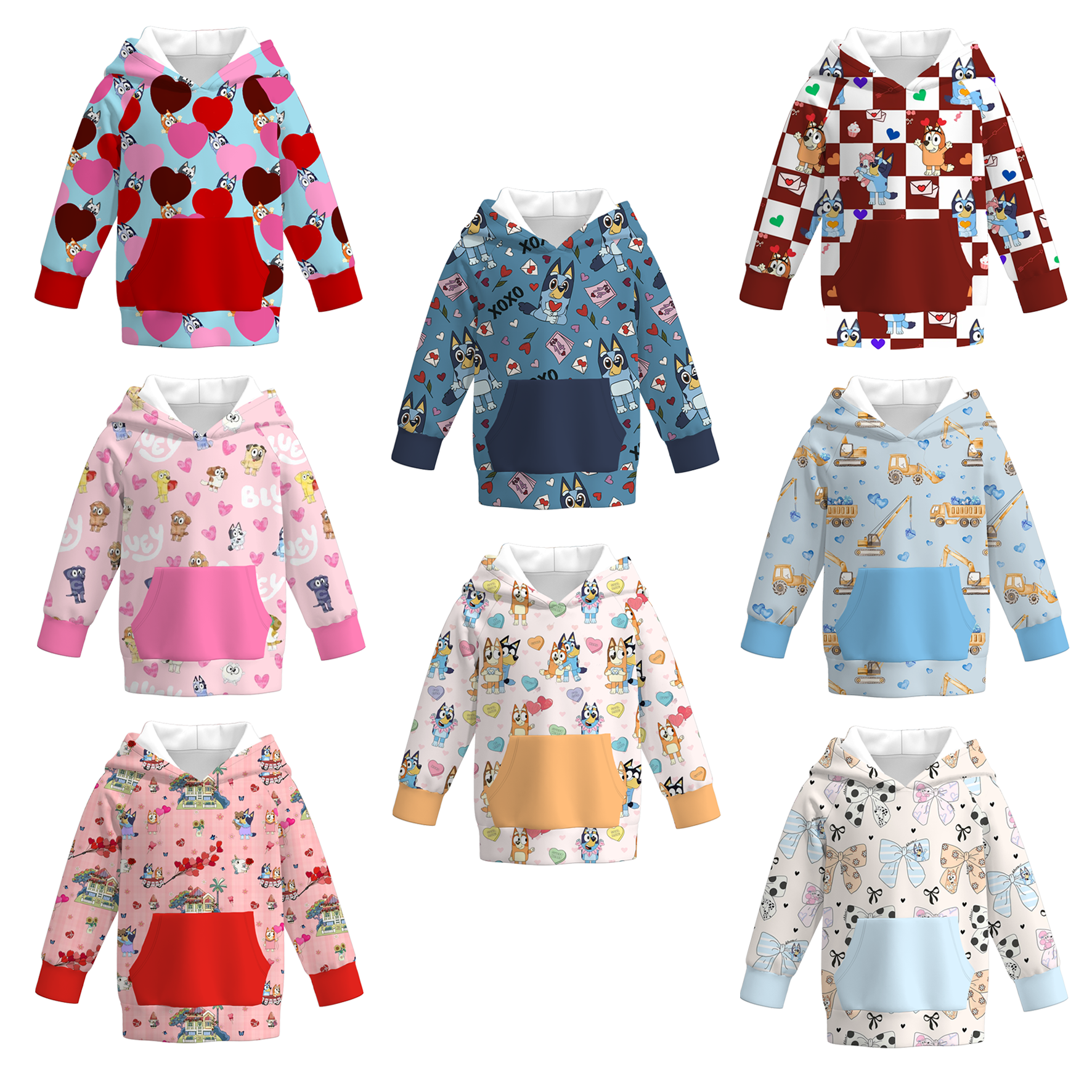 (Pre Order)Boys and Girls Valentine's Day Cute Cartoon Print Hoodie