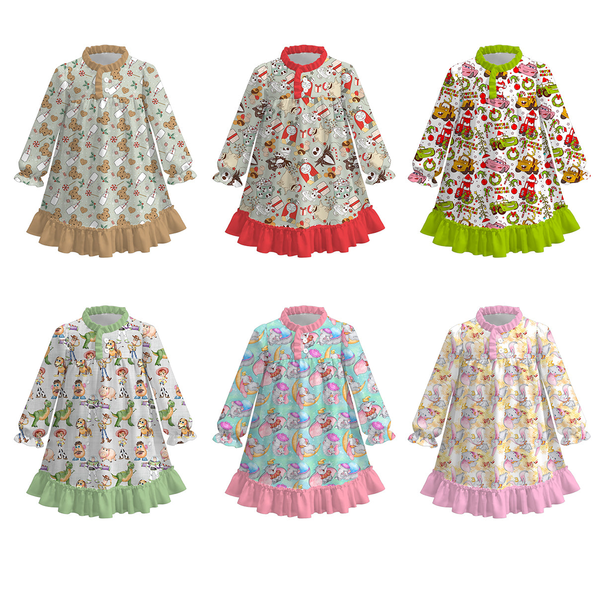 (Pre Order)Girls Christmas Cartoon Print Dress