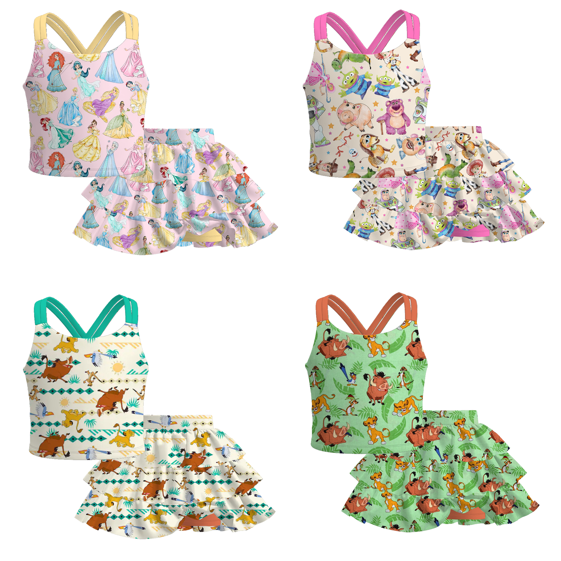 (Pre Order)Girls Spring and Summer Princess&Cartoon Print Skort Set