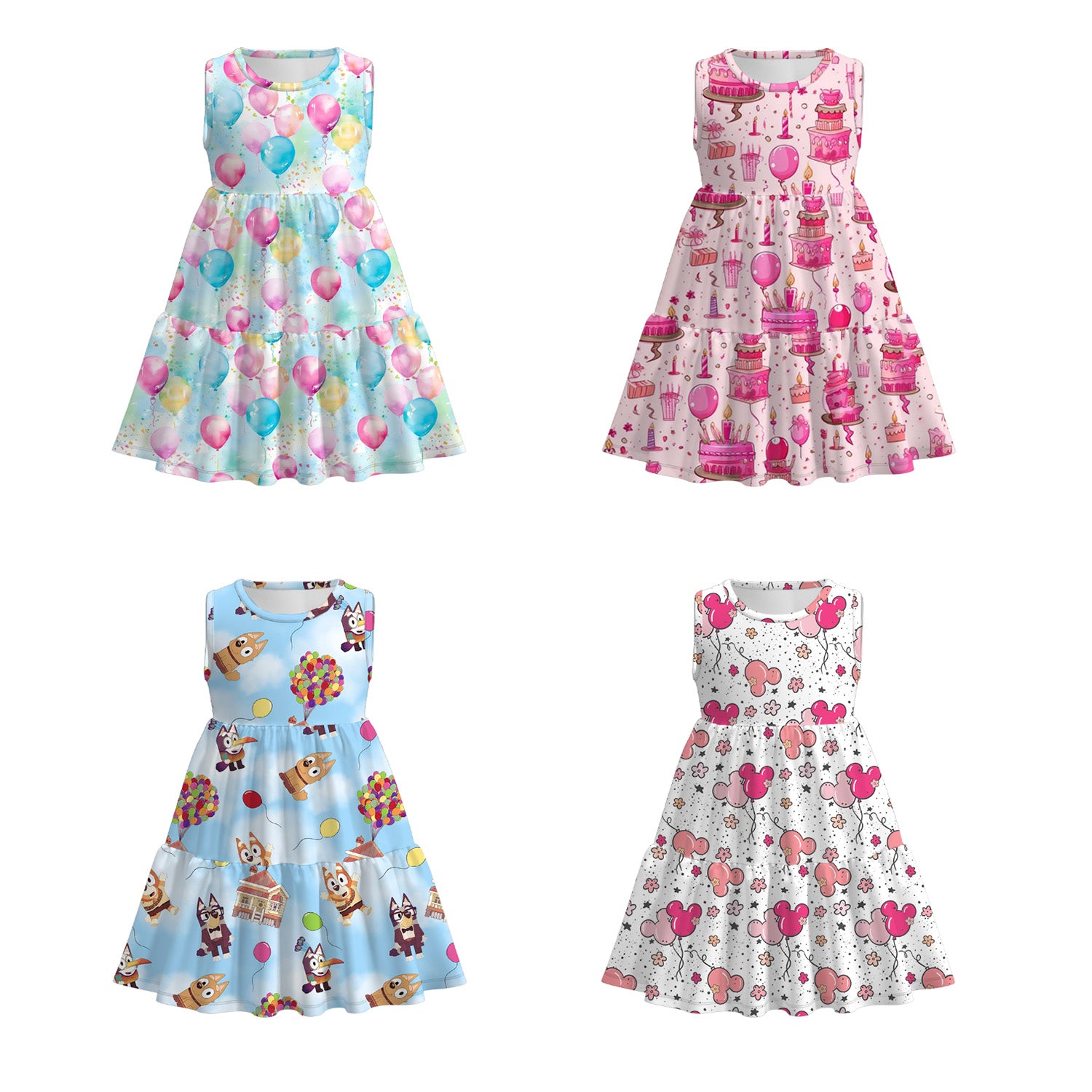(Pre Order)Girls Spring and Summer Birthday Print Dress