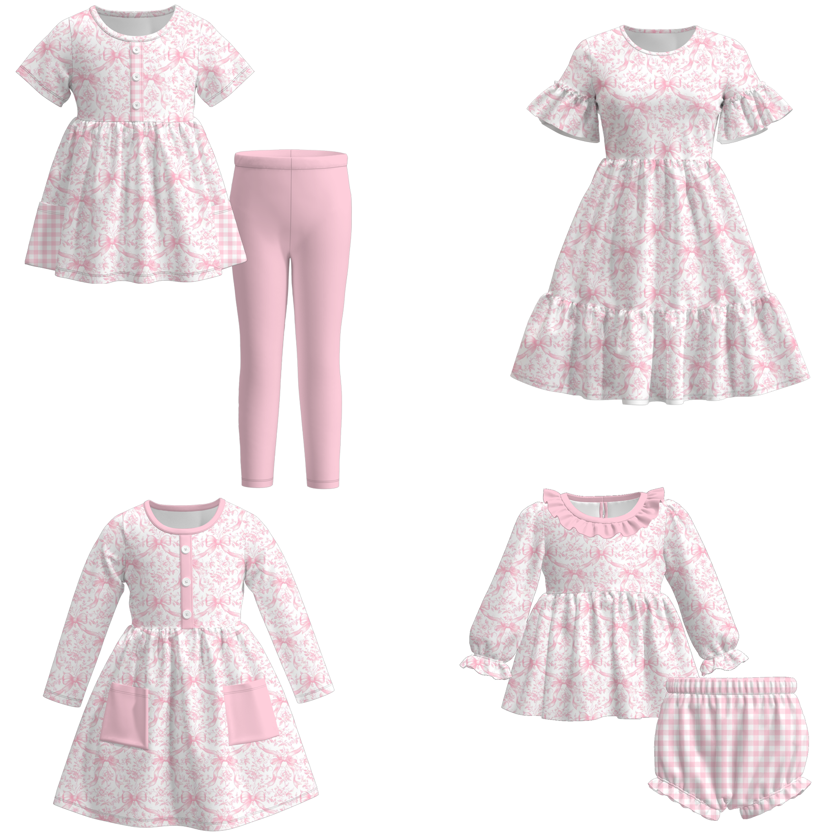 (Pre Order)Family Fall Pink Bow Print Dress,Set&Romper