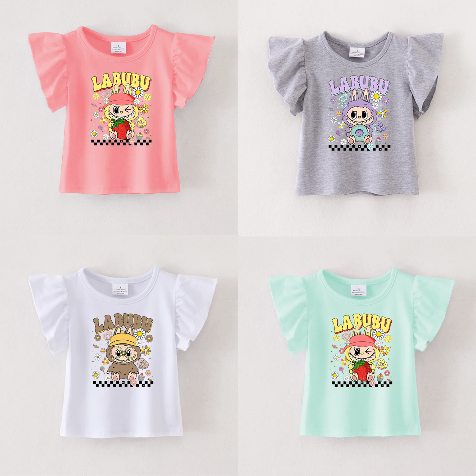 (Pre Order)Girls Spring and Summer Cartoon Print Ruffles Top