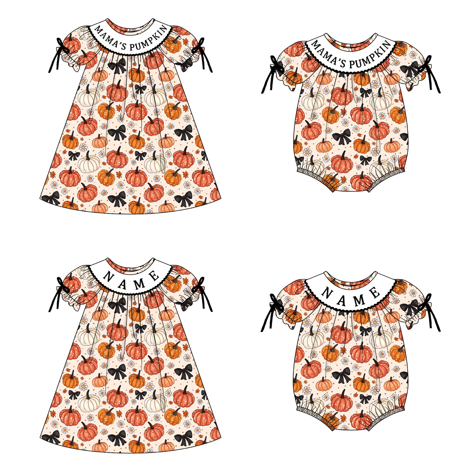 (Pre Order)Girls Halloween Embroidery Smocked Dress&Romper