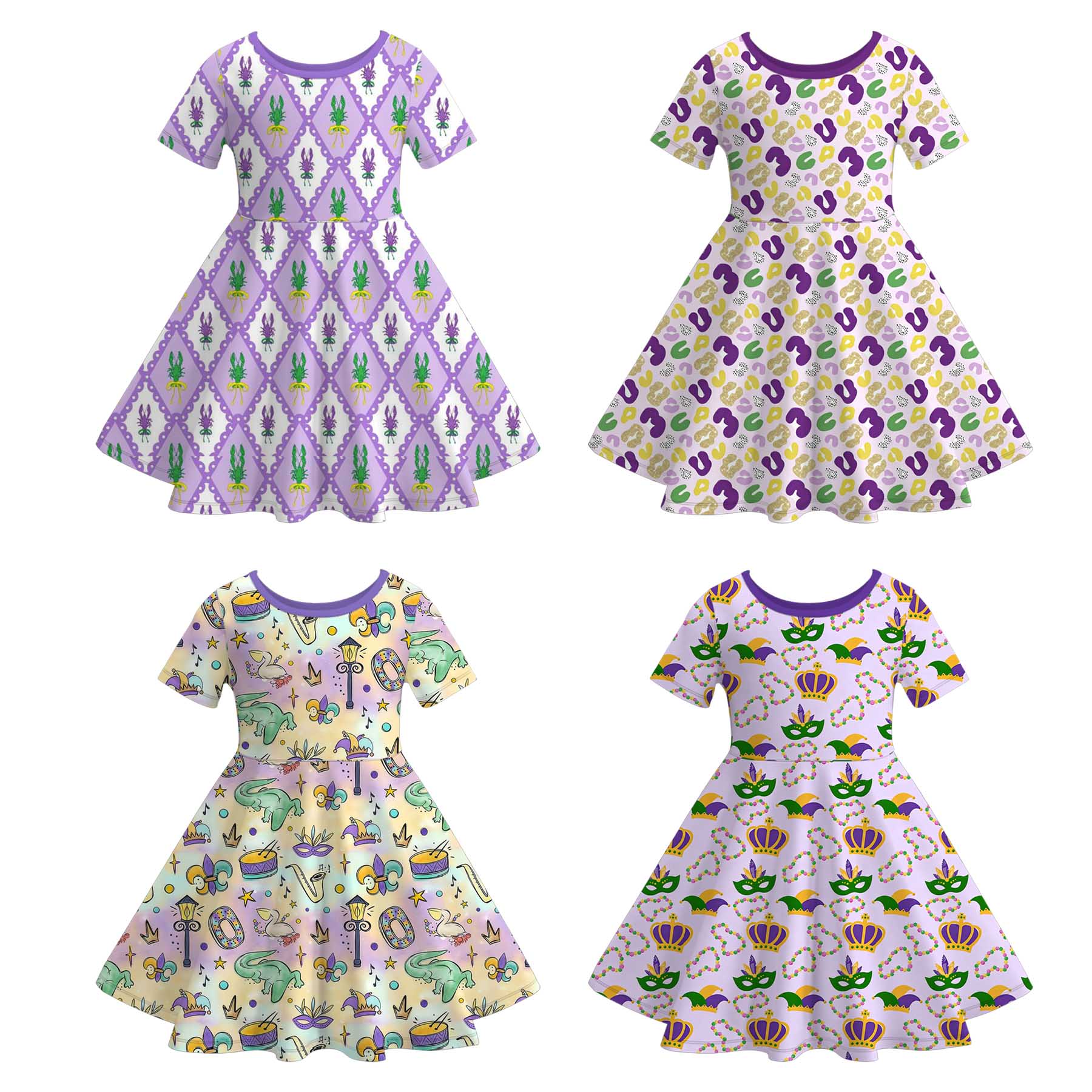 (Pre Order)Girls Mardi Gras Print Dress