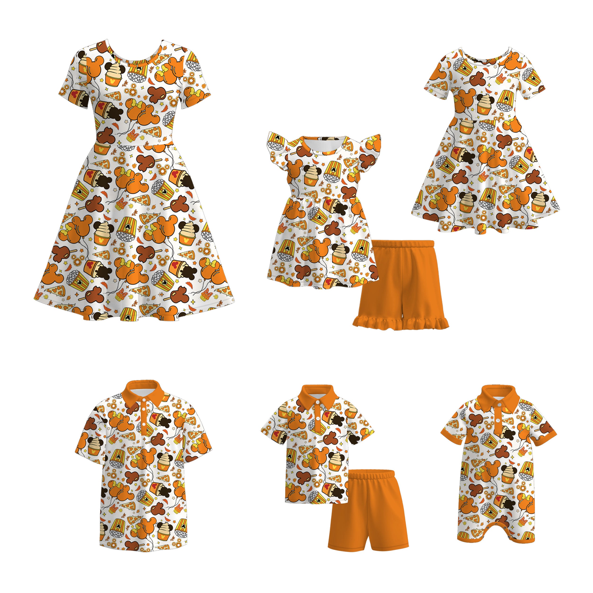 (Pre Order)Family Halloween Cartoon Print Dress,Set,Top&Romper