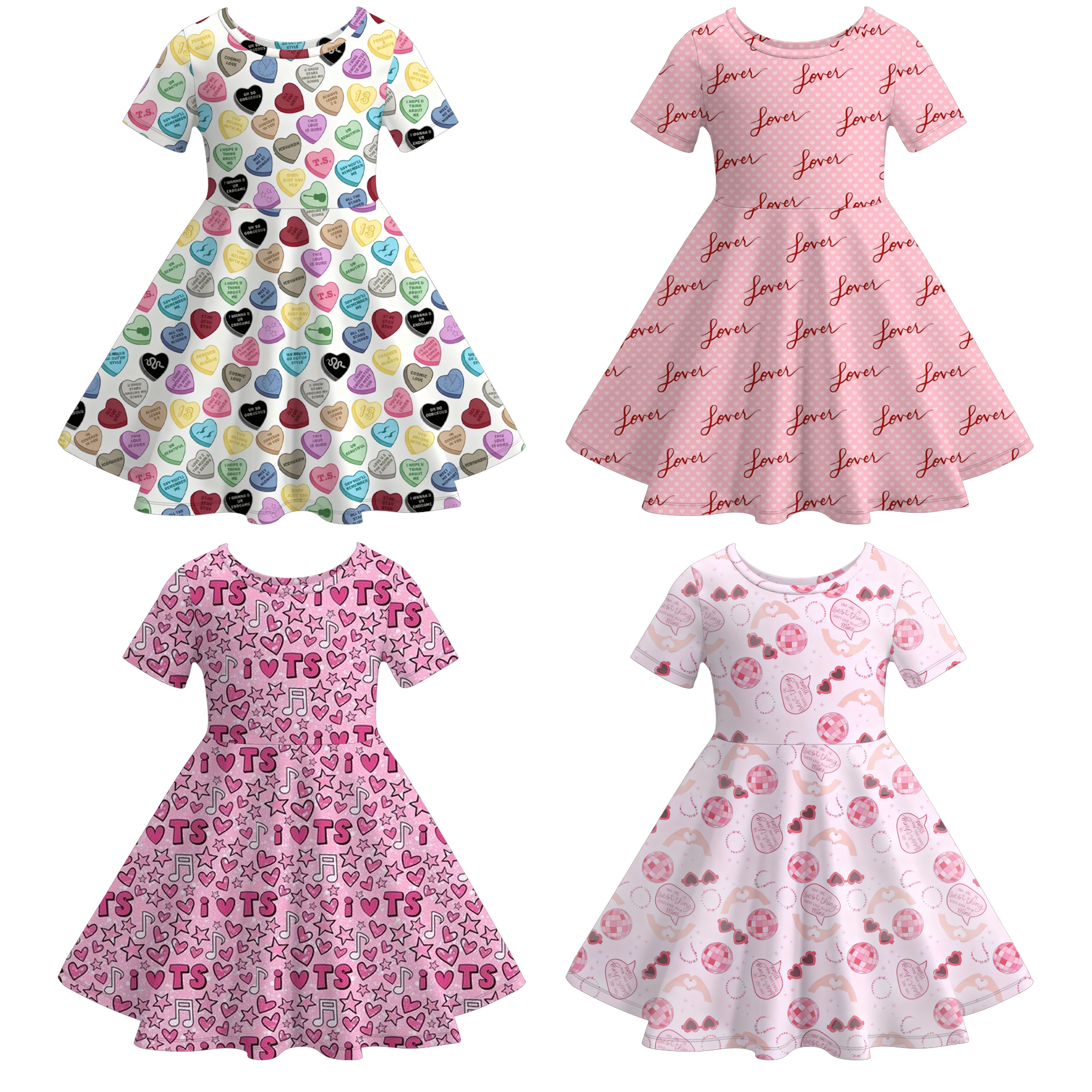 (Pre Order)Girls Valentine's Day Print Long Sleeves Dress