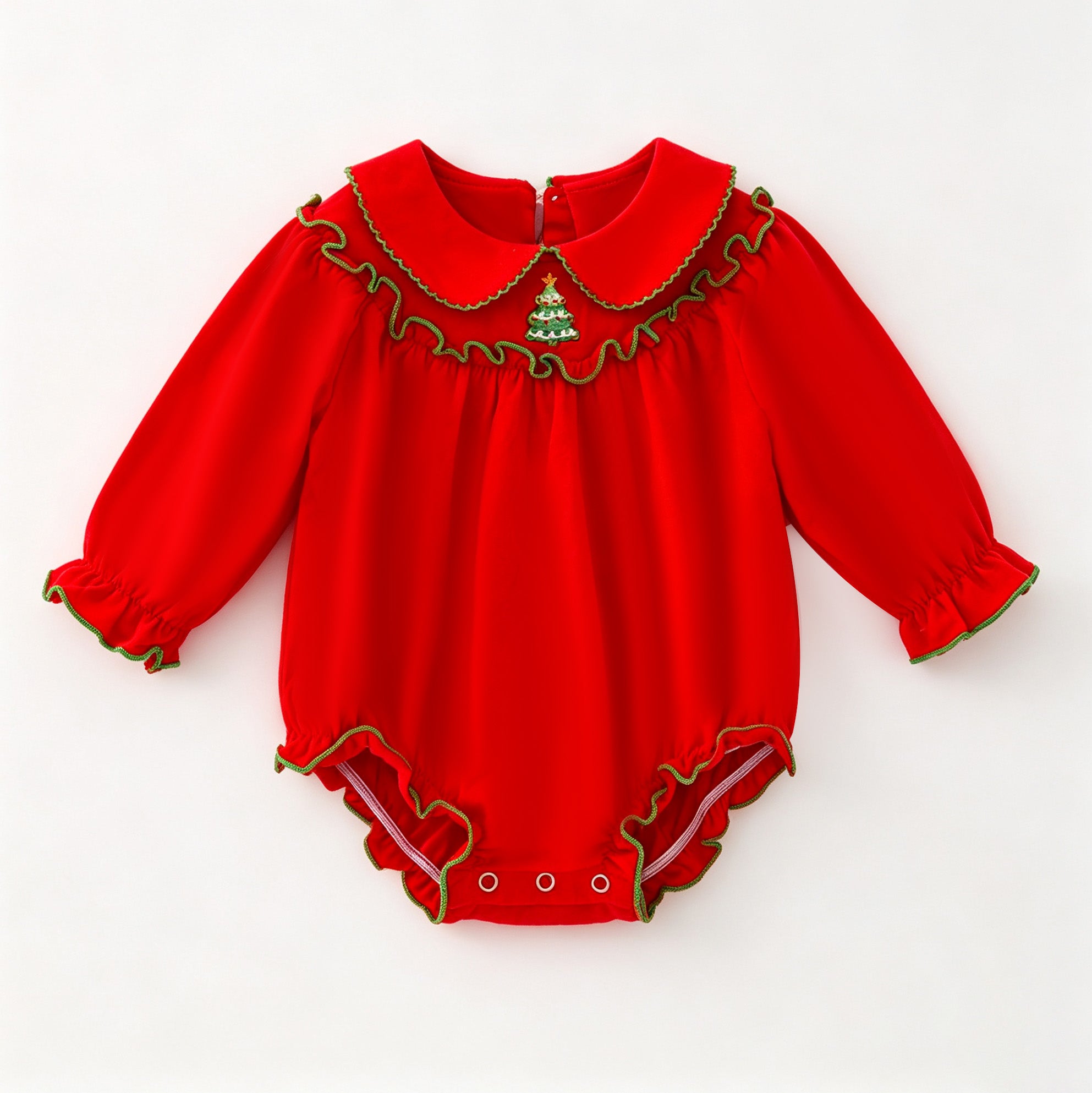 (In Stock)Toddler Girls Christmas Tree Embroidery Cotton Romper