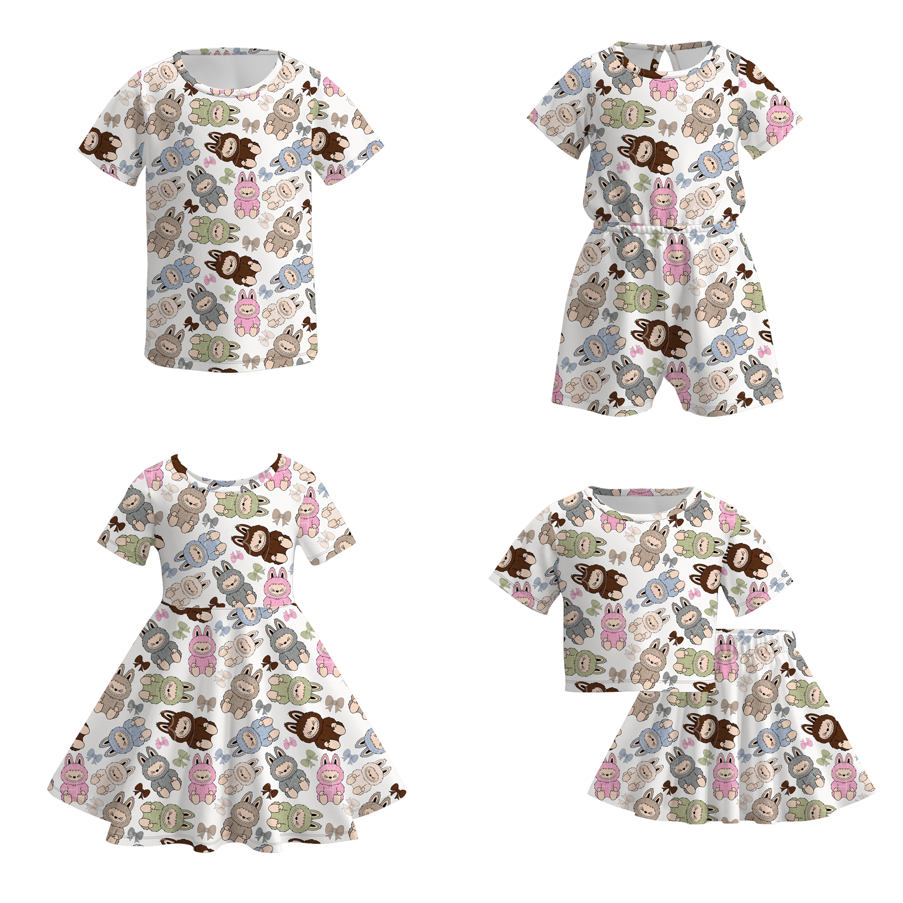 (Pre Order)Girls Spring and Summer Cartoon Print Dress,Set,Jumpsuit&Top